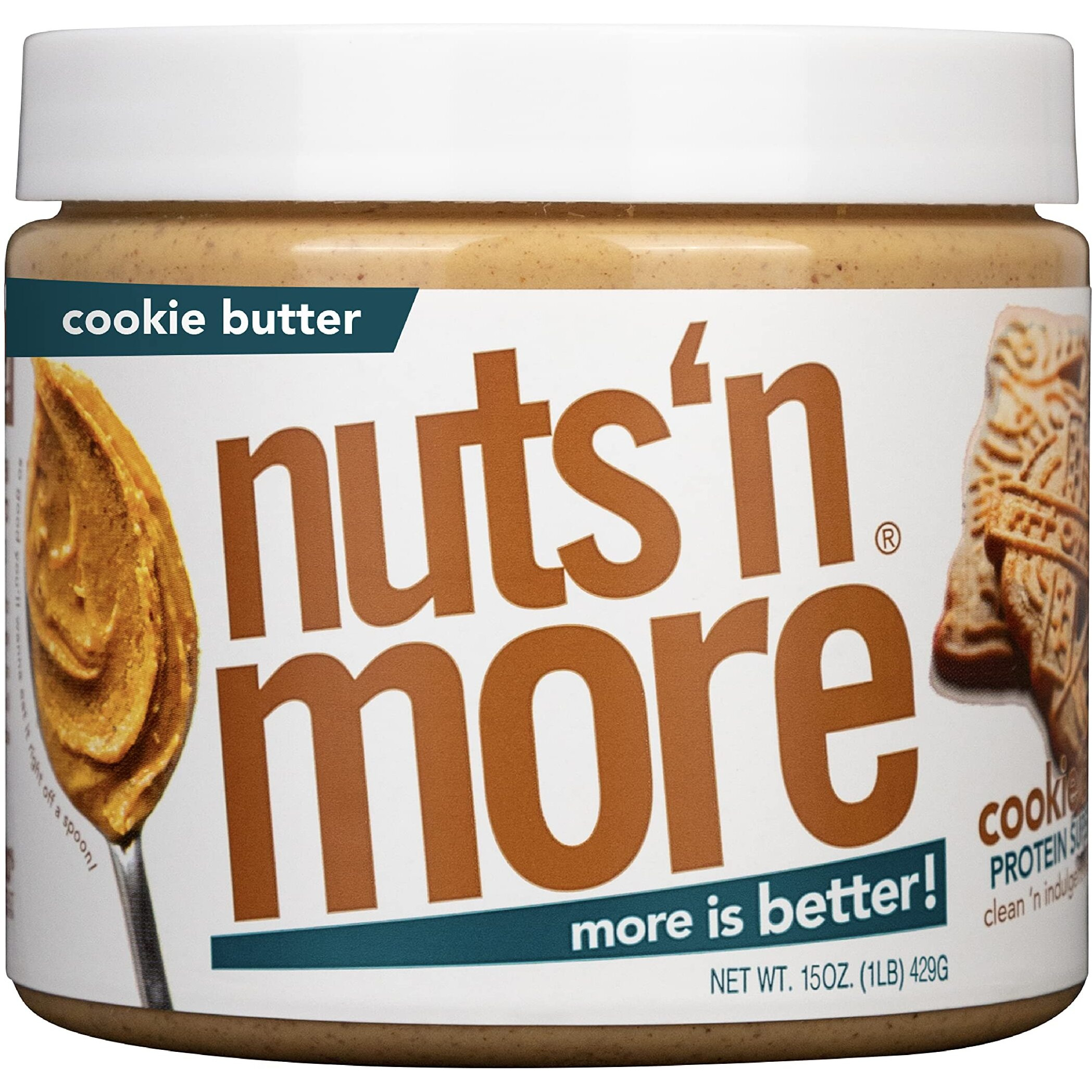 Nuts N More Cookie Butter Peanut Butter Spread, Added Protein All Natural Snack, Low Carb, Low Sugar, Gluten Free, Non-Gmo, High Protein Flavored Nut Butter (15 Oz Jar)