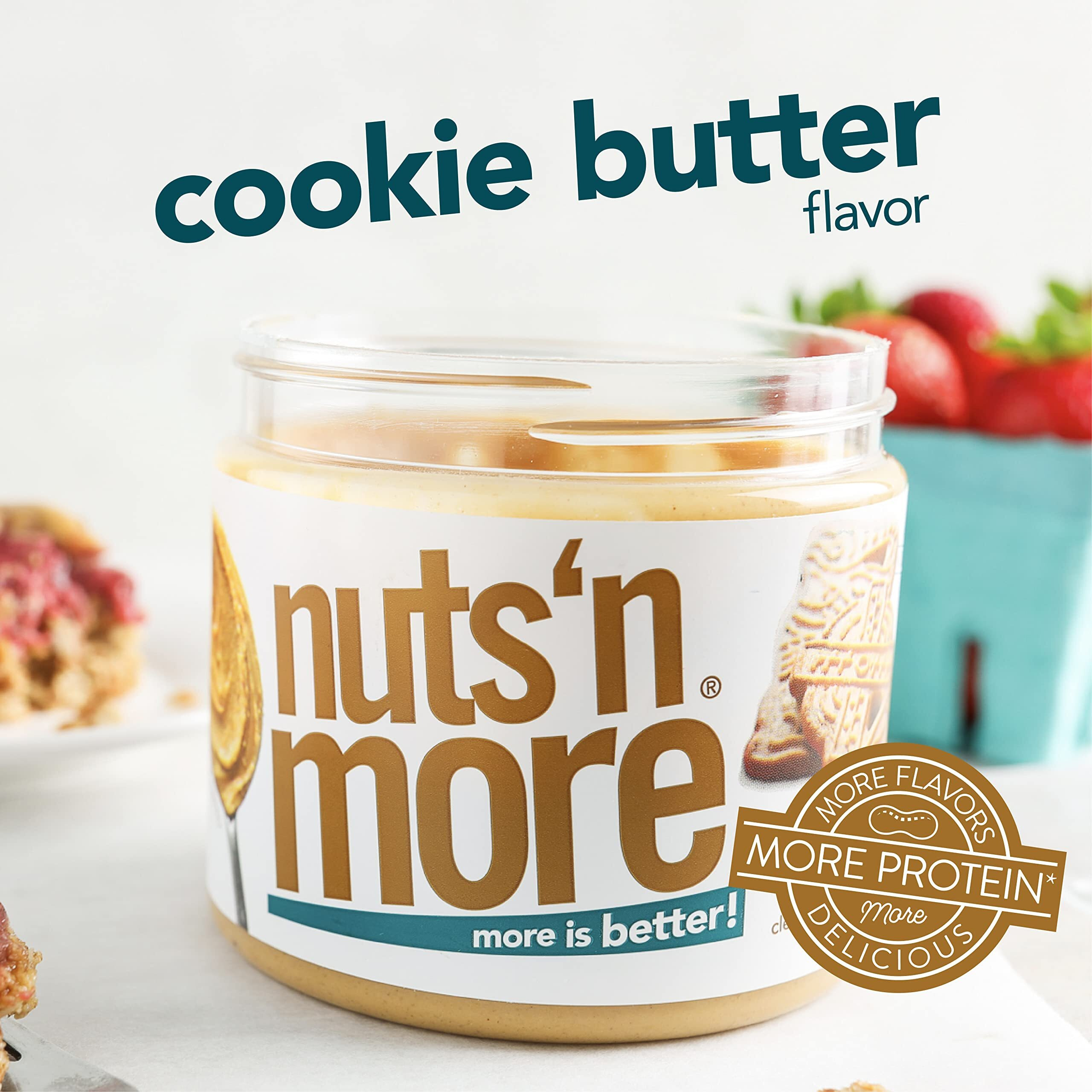 Nuts N More Cookie Butter Peanut Butter Spread, Added Protein All Natural Snack, Low Carb, Low Sugar, Gluten Free, Non-Gmo, High Protein Flavored Nut Butter (15 Oz Jar)