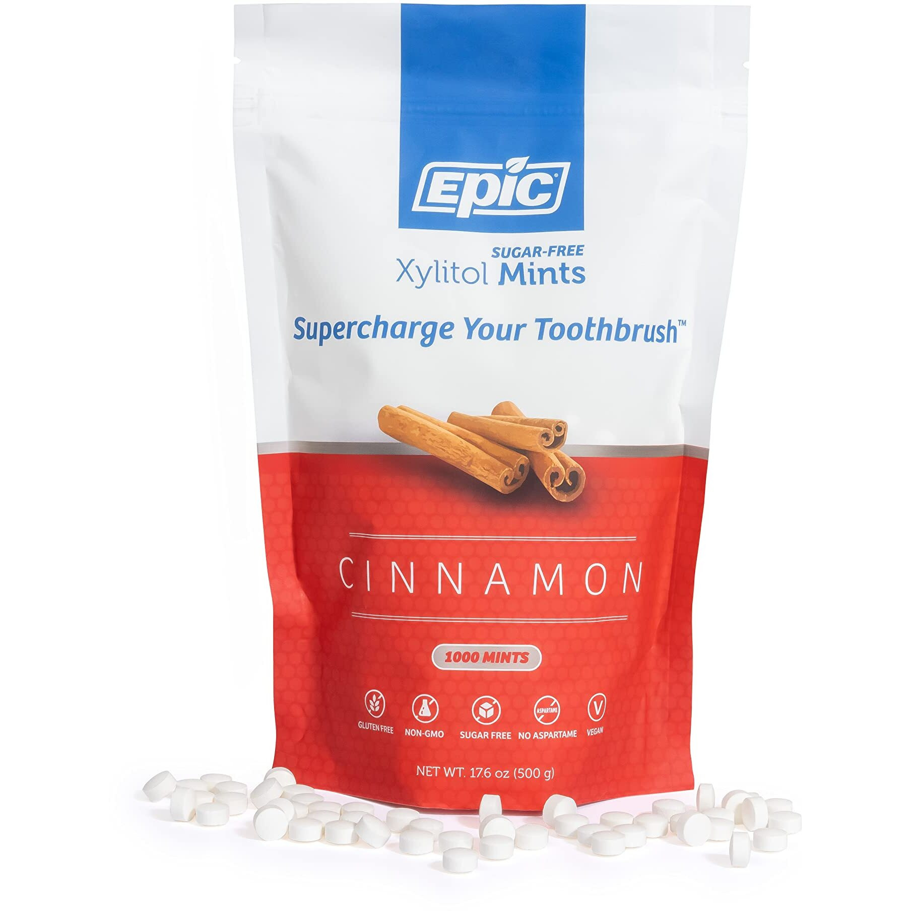 Epic Xylitol Mints - Sugar Free & Aspartame Free Mints Sweetened W/Xylitol For Dry Mouth & Gum Health (1000 Count (Pack Of 1), Cinnamon)