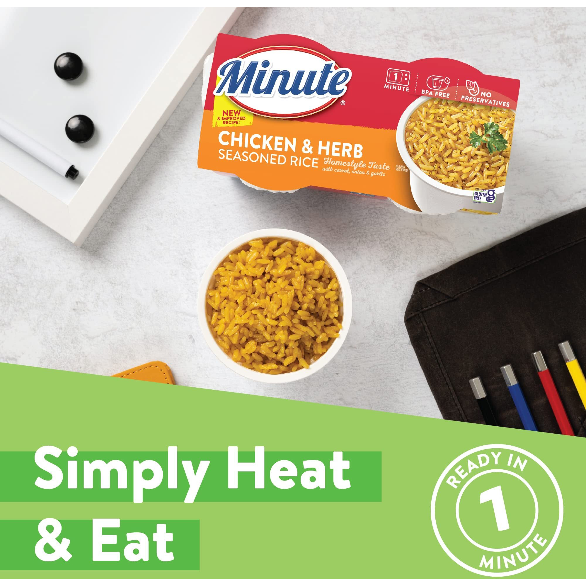 Minute Ready-To-Serve Chicken- And Herb-Flavored Rice, Microwavable Rice Cups, 4.4-Ounce Cups, 2 Count, (Pack Of 8)