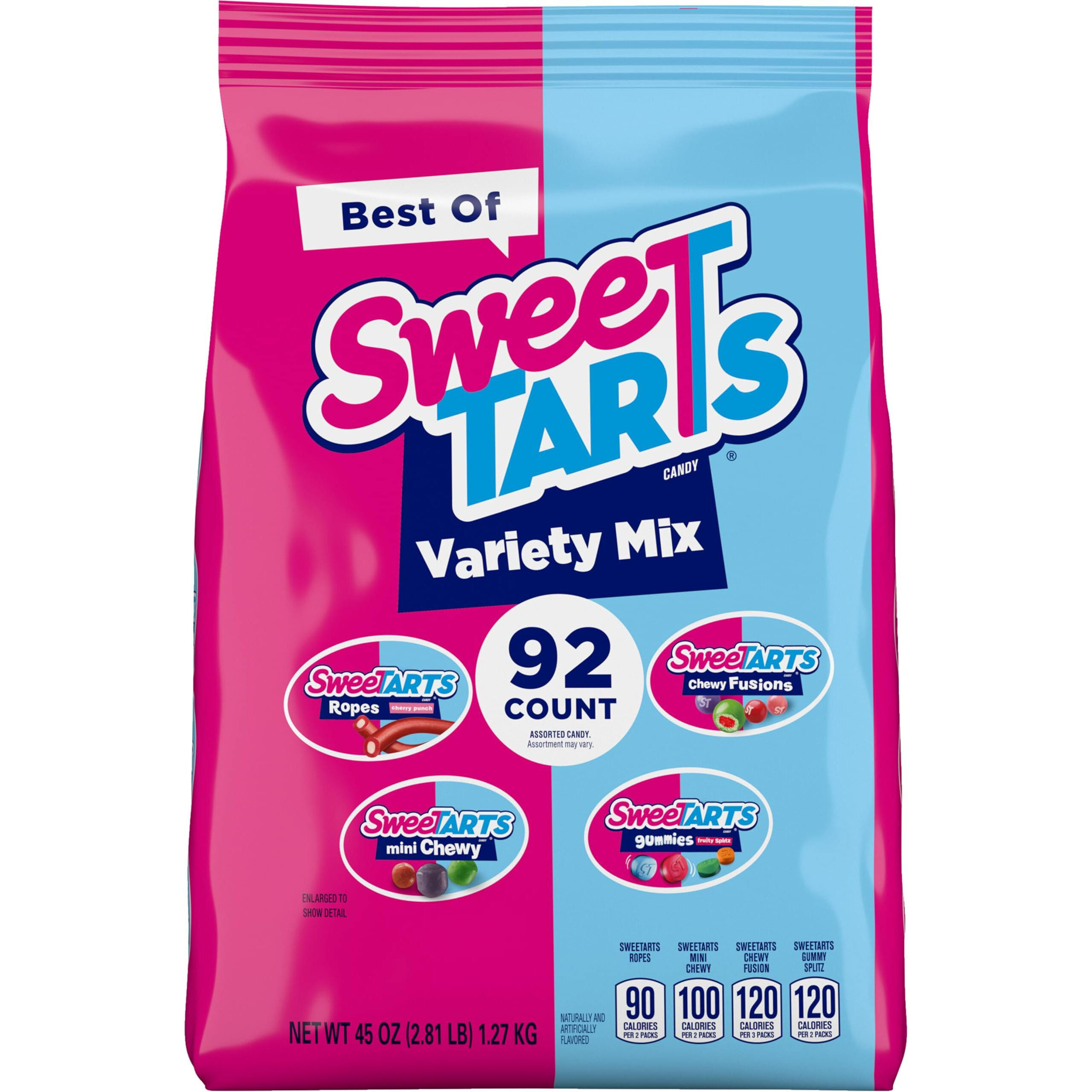 Sweetarts Candy, Variety Mix, Cherry Punch Ropes, Mini Chewy, Gummies Fruity Splitz & Chewy Fusions, Halloween Candy Variety Pack Trick-Or-Treat Assortment, 45 Oz (92 Pieces)