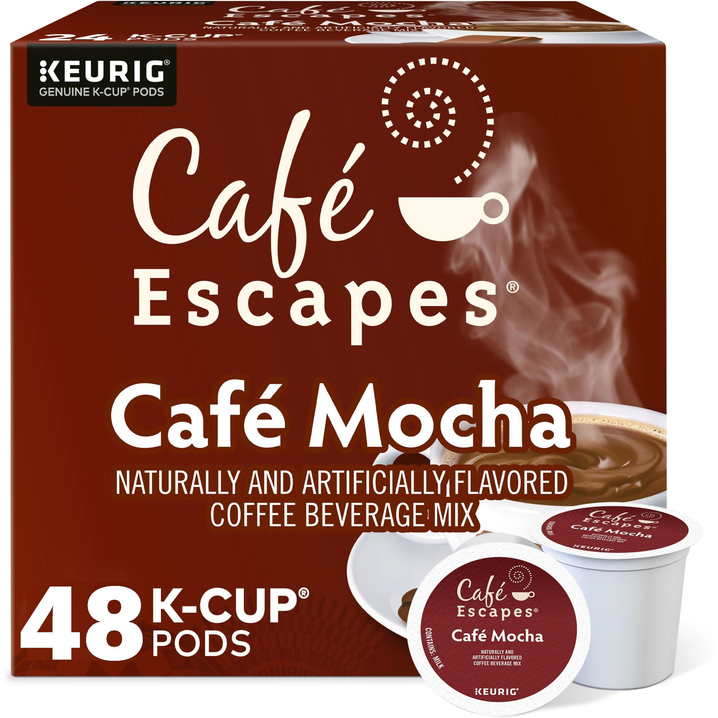 Cafe Escapes, Cafe Mocha Coffee Beverage, Single-Serve Keurig K-Cup Pods, 48 Count (2 Boxes Of 24 Pods)