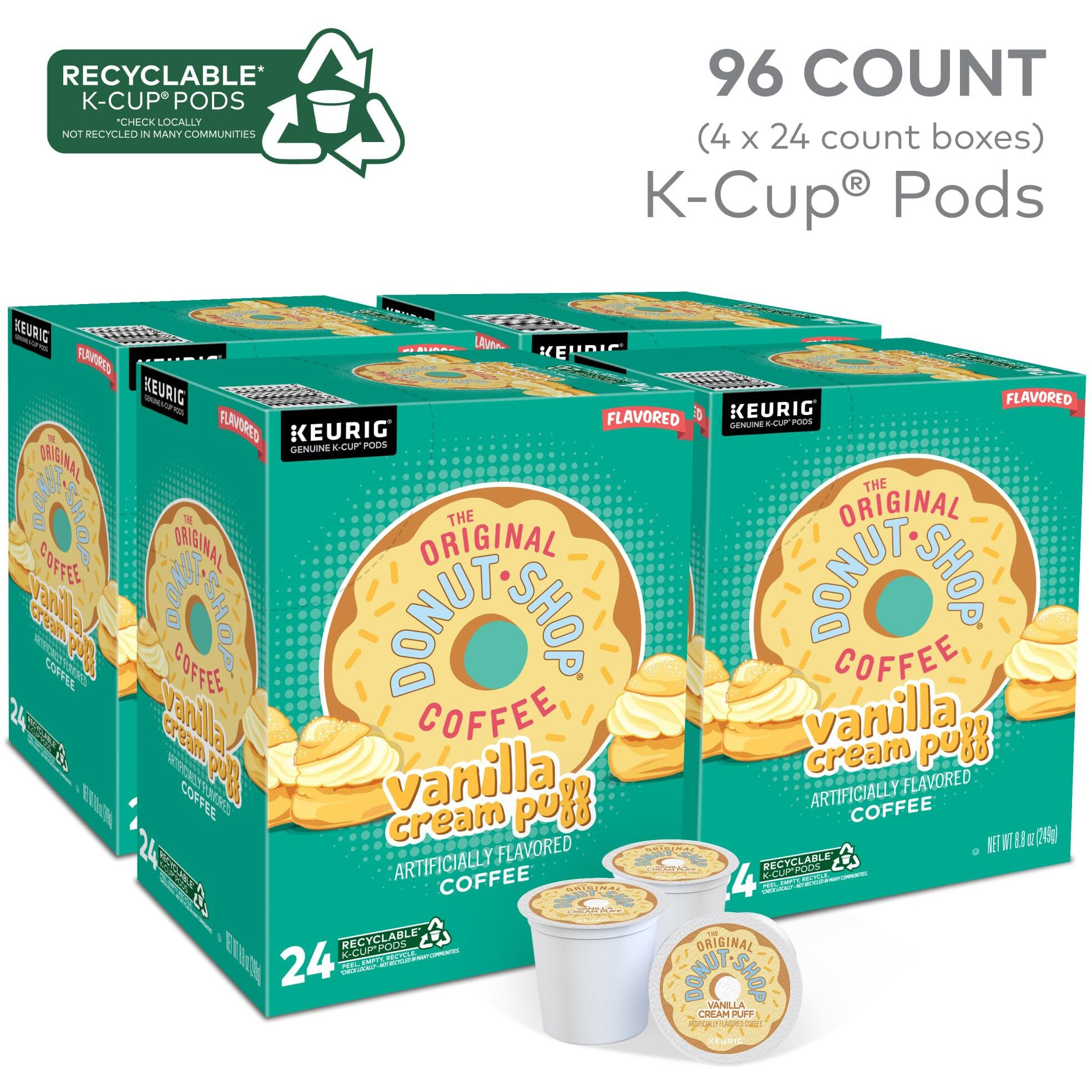The Original Donut Shop Vanilla Cream Puff Coffee, Keurig Single Serve K-Cup Pods, Medium Roast, 96 Count (4 Packs Of 24)