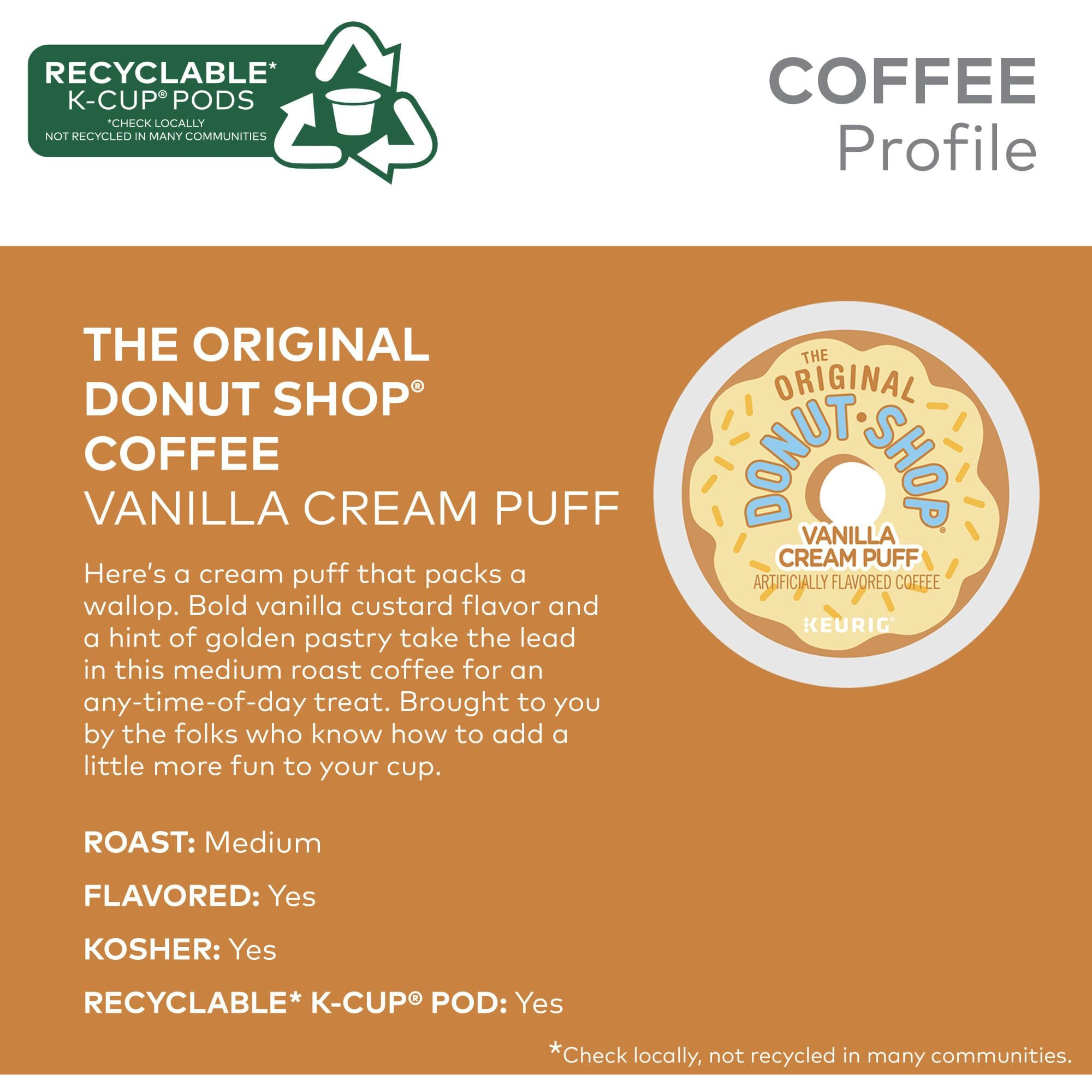 The Original Donut Shop Vanilla Cream Puff Coffee, Keurig Single Serve K-Cup Pods, Medium Roast, 96 Count (4 Packs Of 24)