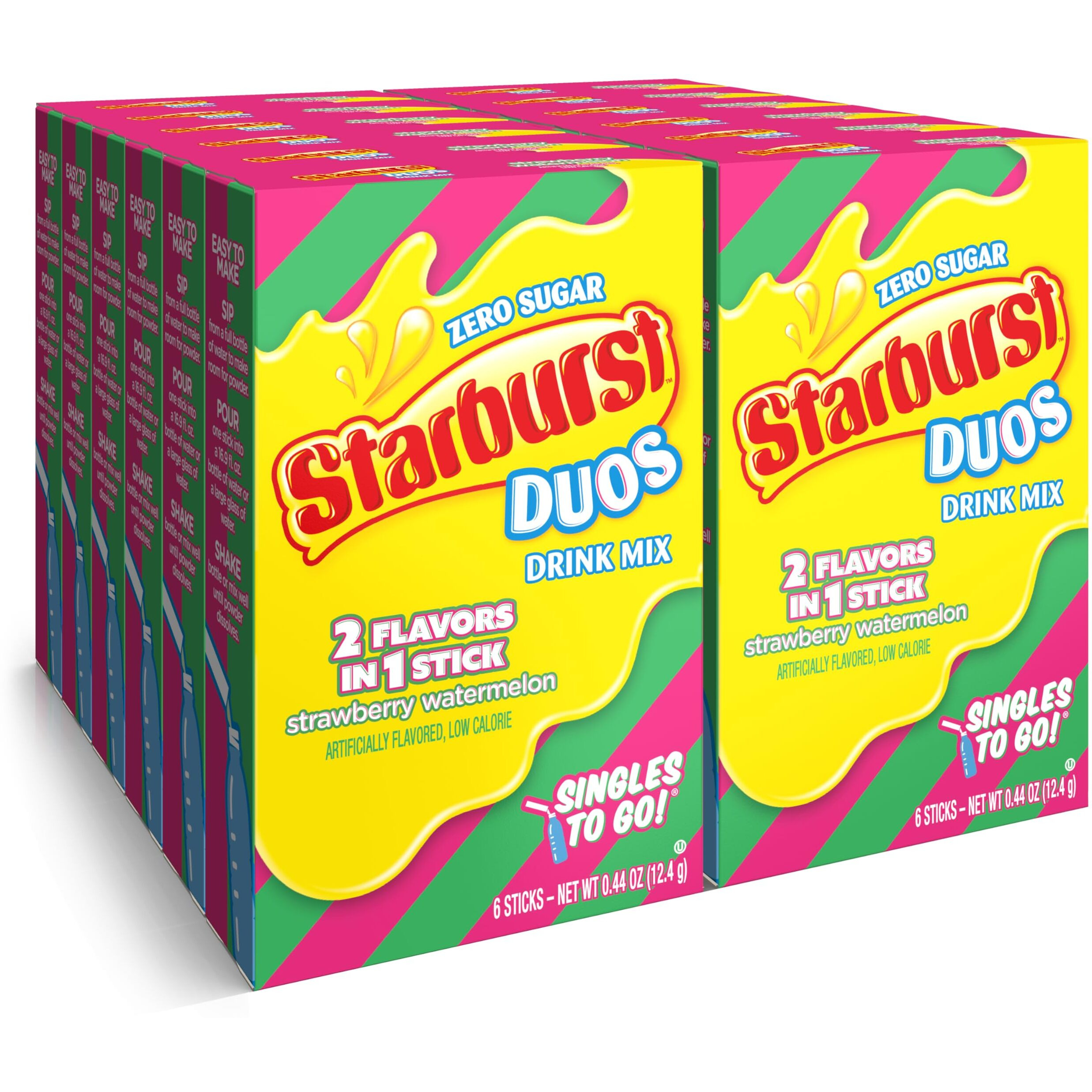 Starburst Duos Singles To Go Powdered Drink Mix, Strawberry Watermelon, 12 Boxes With 6 Packets Each - 72 Total Servings, Sugar-Free Drink Powder, Just Add Water, 6 Count (Pack Of 12)