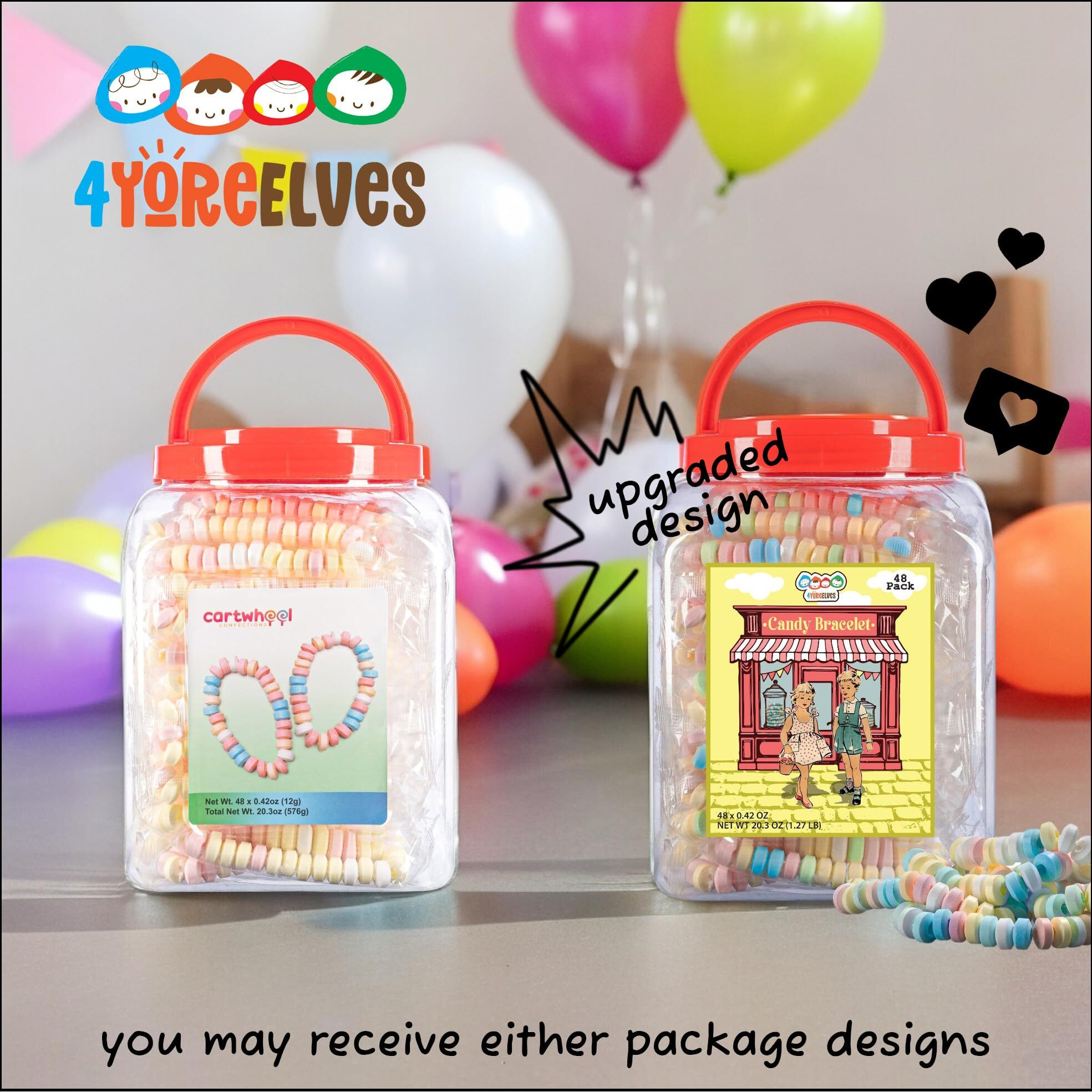 48 Candy Bracelets Individually Wrapped, Stretchable Vintage Candy Jewelry For Kids, The Perfect Pastel Addition To Your Candy Buffet, Princess-Themed Party Or Goody Bags, By 4Yoreelves, Pack Of 48 X 0.42Oz