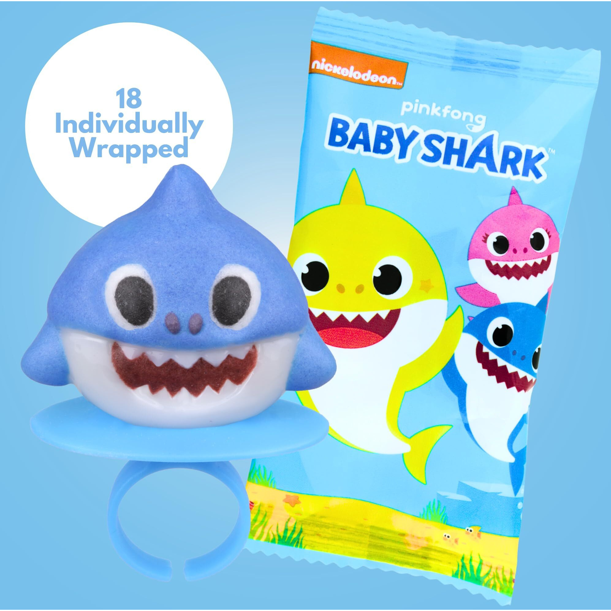 Imaginings 3 Baby Shark Lollipop Rings, Individually Wrapped Birthday Party Favors, Character Shaped Assorted Fruit Flavored Lollipops, Candy Goody Bag Fillers, 18 Rings