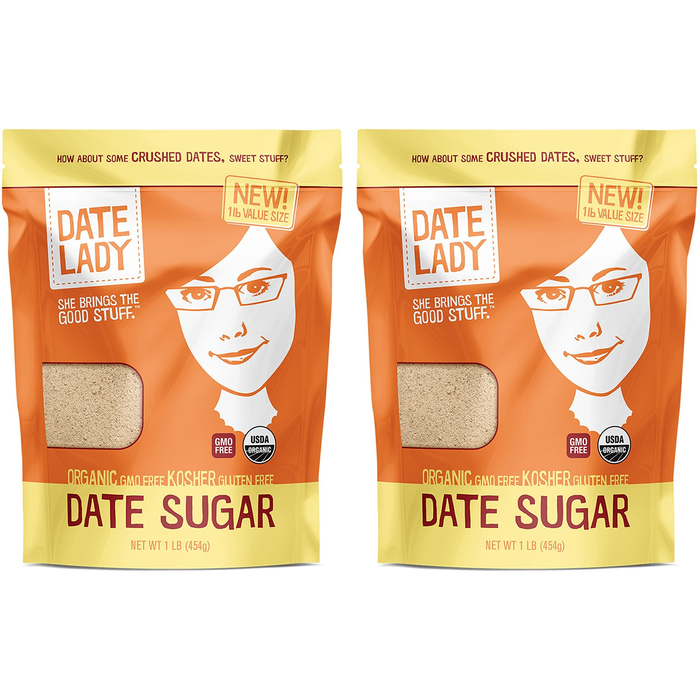 Organic Date Sugar, 1 Lb | 100% Whole Food | Vegan, Paleo, Gluten-Free & Kosher | 100% Ground Dates | Sugar Substitute And Alternative Sweetener For Baking | Contains Fiber From The Date (2 Bags)