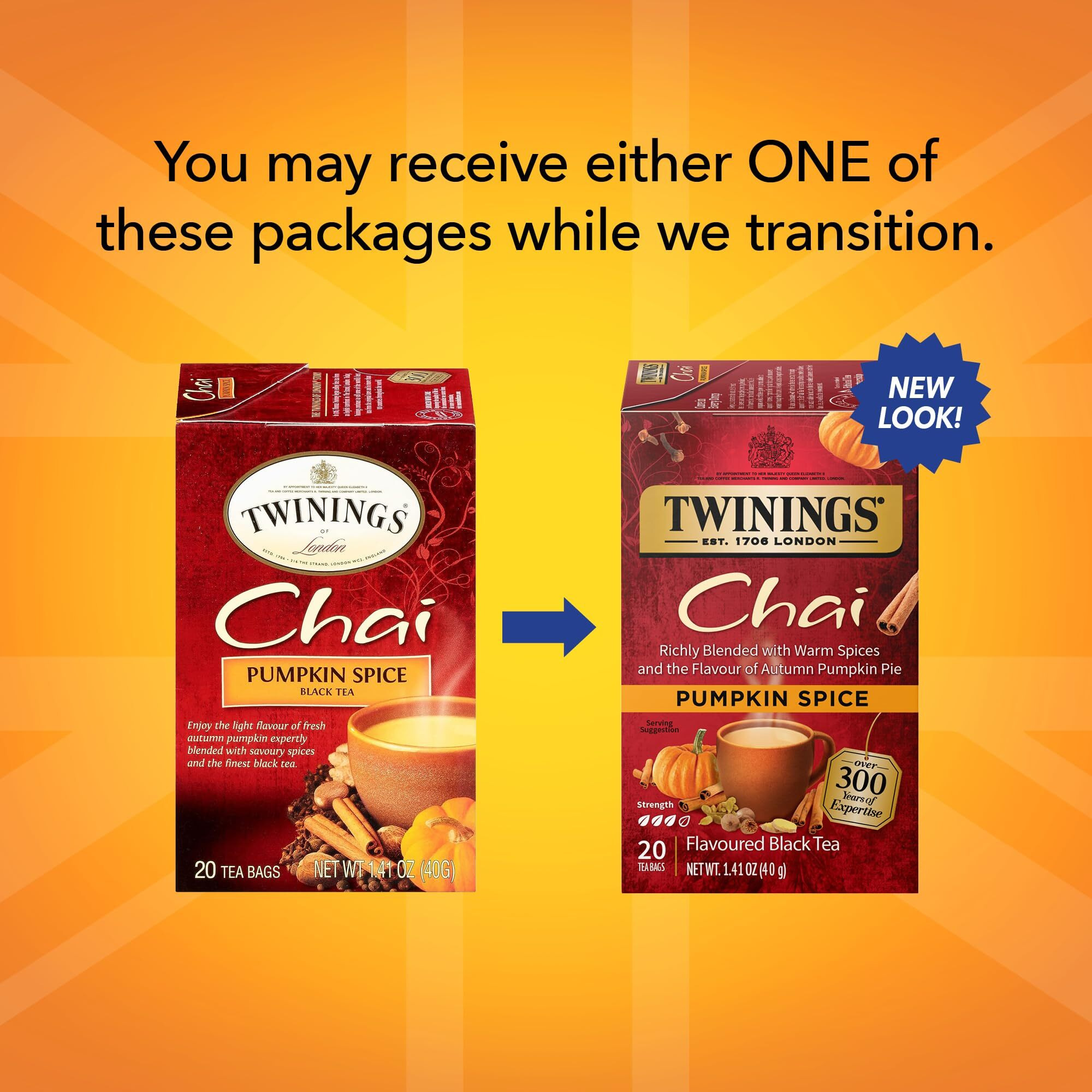 Twinings Pumpkin Spice Chai Tea, 20 Count (Pack Of 6), Individually Wrapped Tea Bags, Warm, Spicy & Aromatic, Caffeinated, Enjoy Hot Or Iced