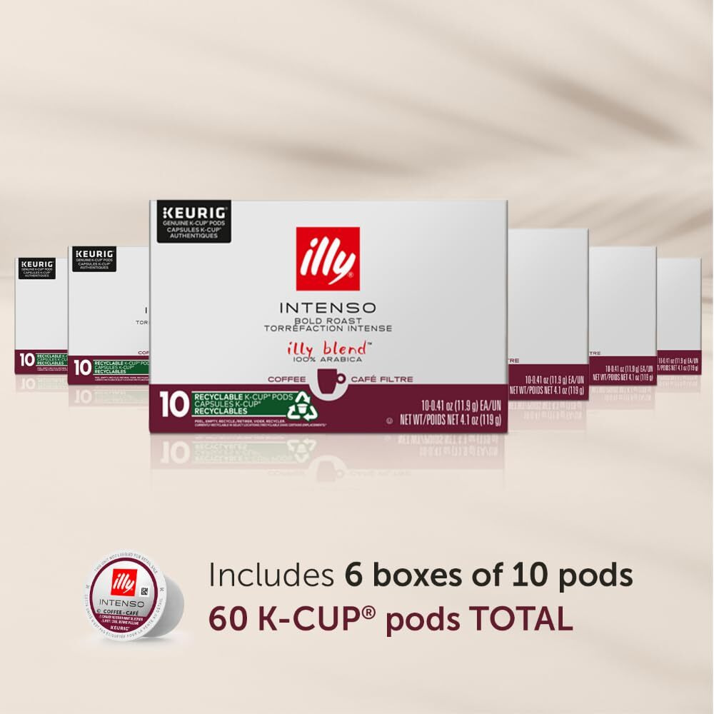 Illy Coffee K Cups - Coffee Pods For Keurig Coffee Maker - Intenso Dark Roast - Notes Of Cocoa & Dried Fruit - Bold, Flavorful & Full-Bodied Flavor Of Pods Coffee - No Preservatives - 10 Count, 6 Pack