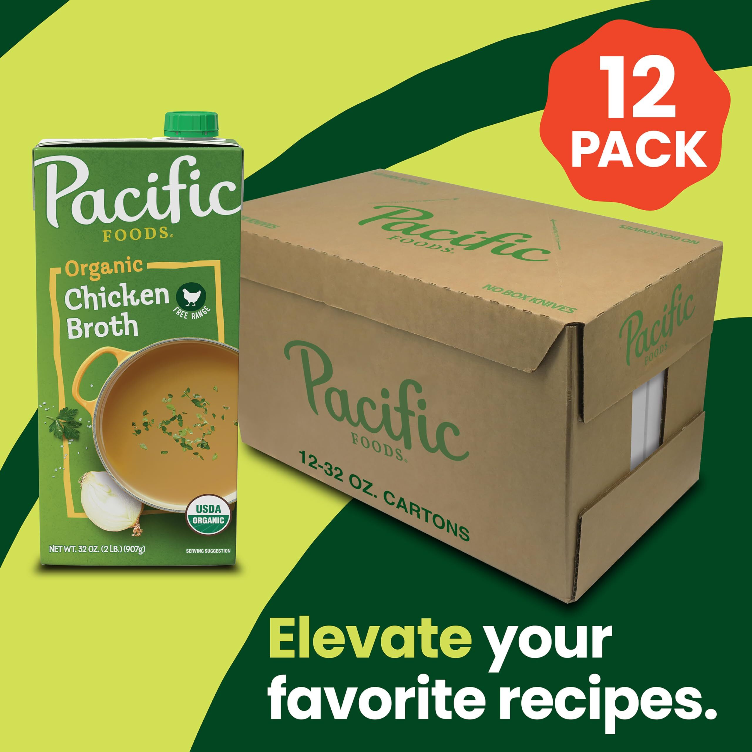 Pacific Foods Organic Free Range Chicken Broth, 32 Oz Carton (Case Of 12) (Packaging May Vary)