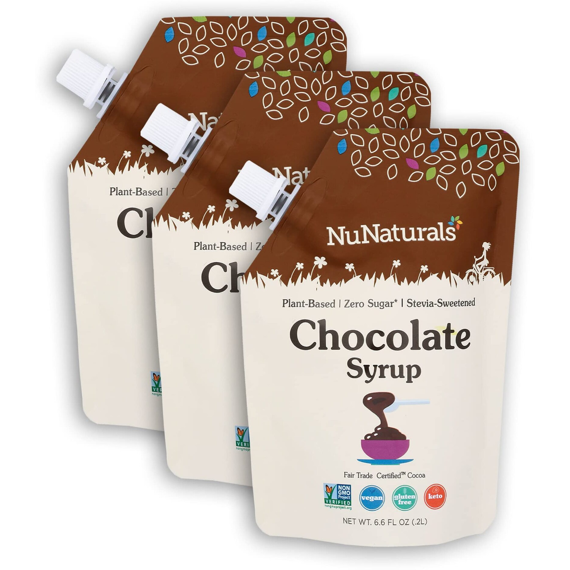Nunaturals Stevia Syrup, Sugar-Free Sweetener, Plant-Based Sugar Substitute, Zero Calorie, Sugar-Free Syrup, Chocolate, 6.6Oz (3-Pack)