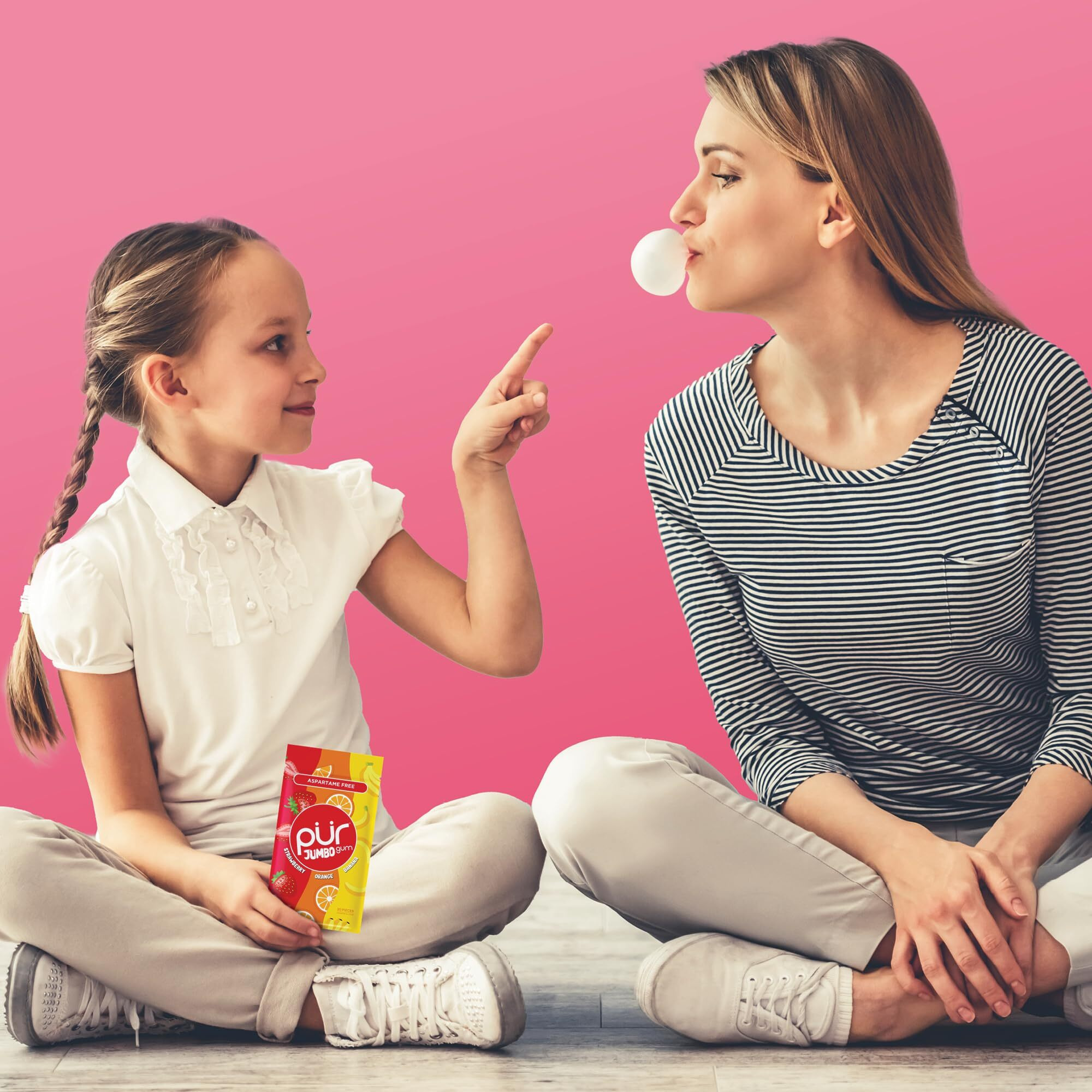 Pur Jumbo Gum | Aspartame Free Chewing Gum | 100% Xylitol | Natural Strawberry, Banana, Orange Flavor, 20 Pieces (Pack Of 10)