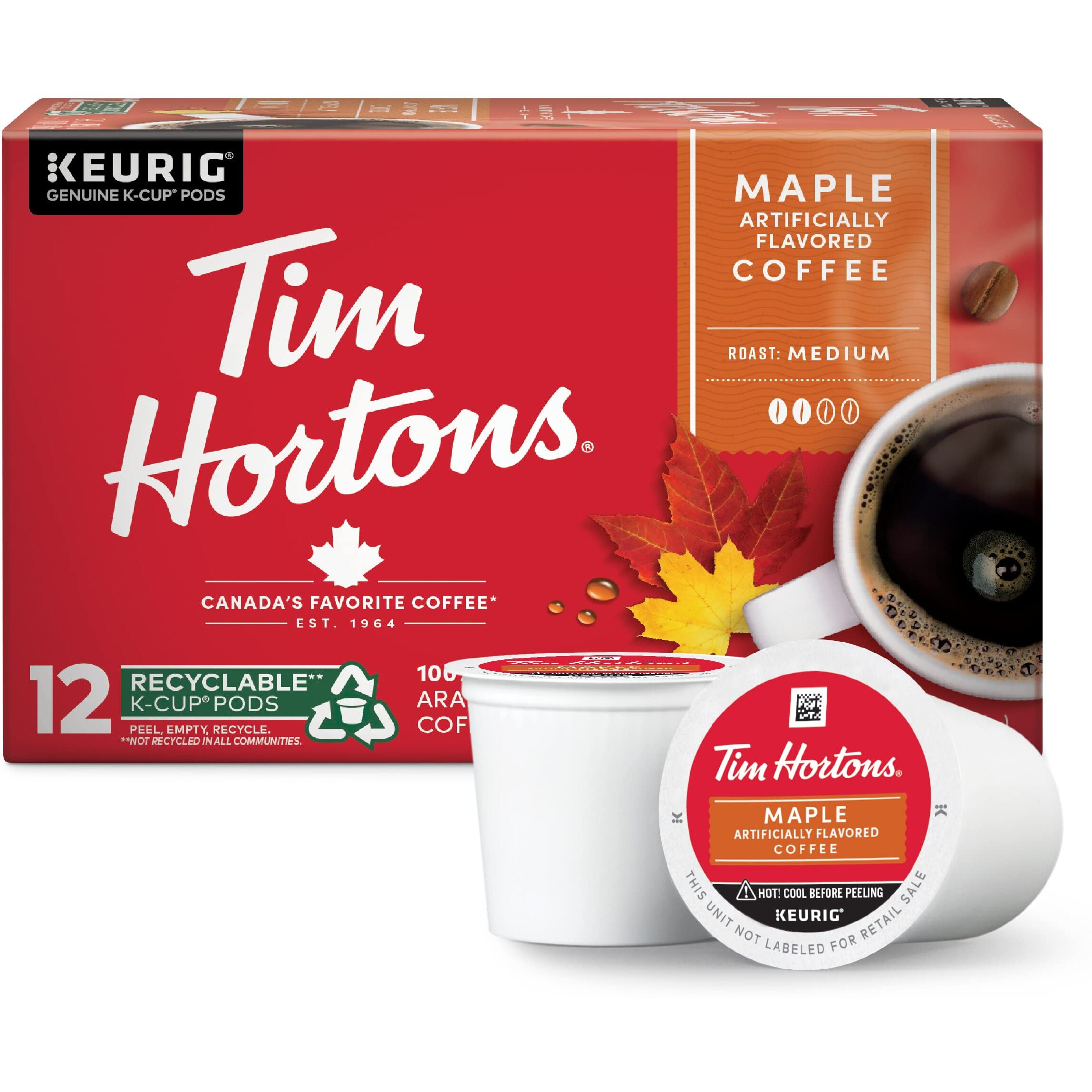 Tim Hortons Maple Flavored Coffee, Single-Serve K-Cup Pods Compatible With Keurig Brewers, Red, 12 Count (Pack Of 1)