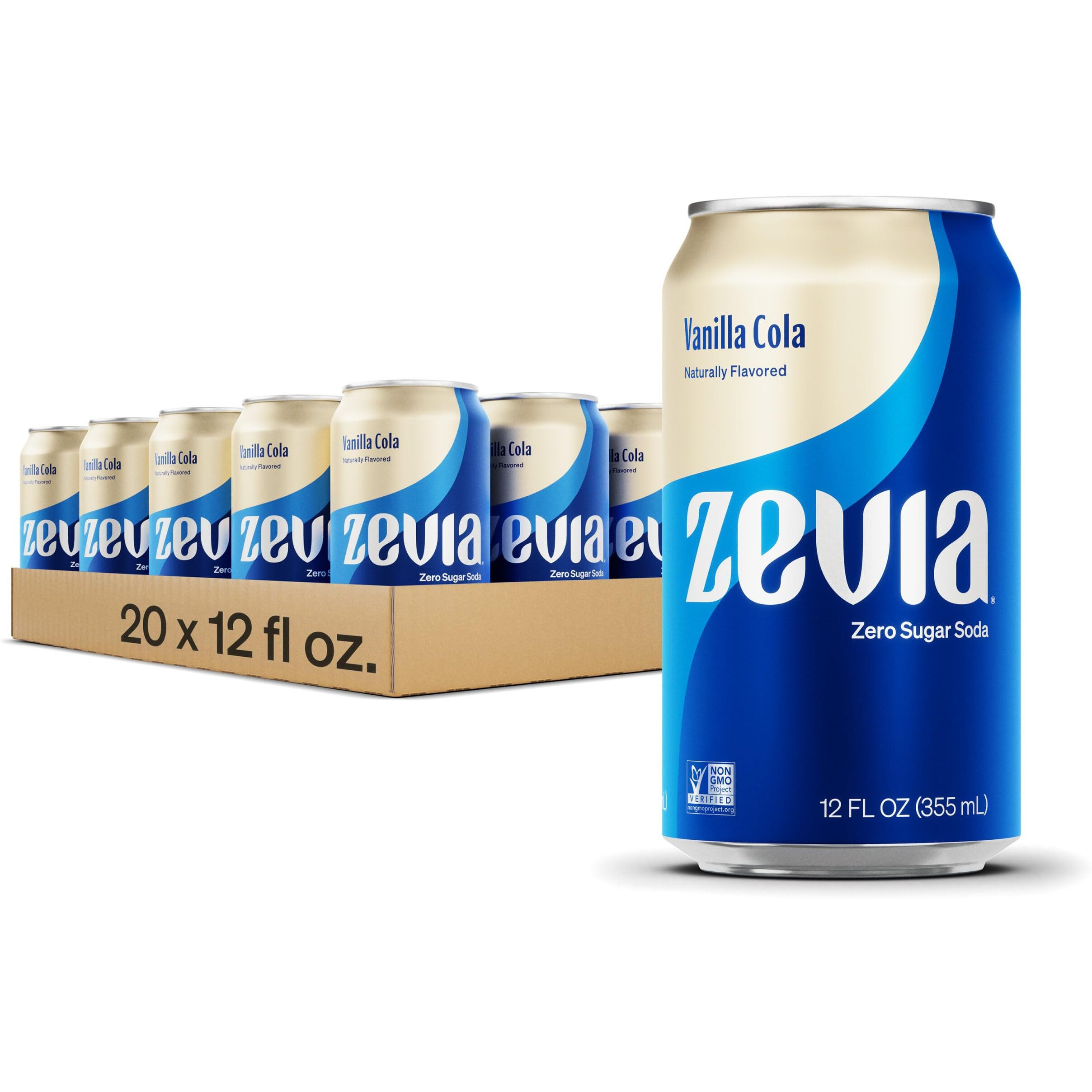 Zevia Zero Calorie Soda, Vanilla Cola, 12 Ounce Cans (Pack Of 20)