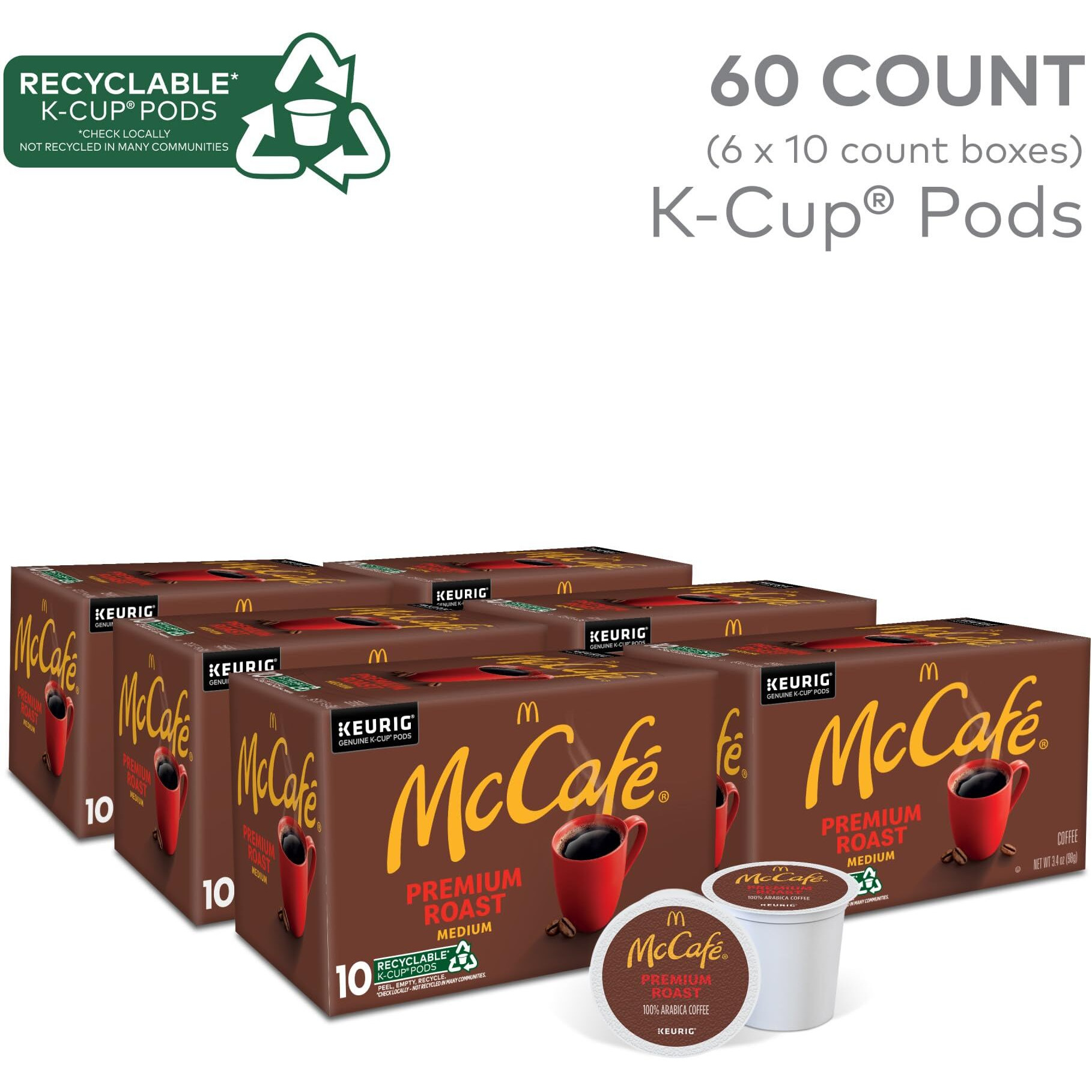 Mccafe Premium Roast Coffee, Keurig Single Serve K-Cup Pods, Medium Roast, 60 Count, (6 Packs Of 10)