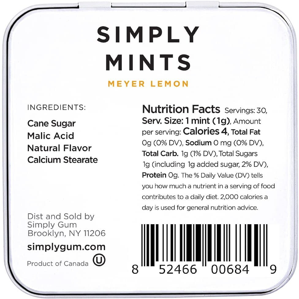 Simply Mints | Meyer Lemon Breath Mints | Pack Of Six (180 Pieces Total) | Zesty & Refreshing + Aspartame-Free + Vegan + Non-Gmo