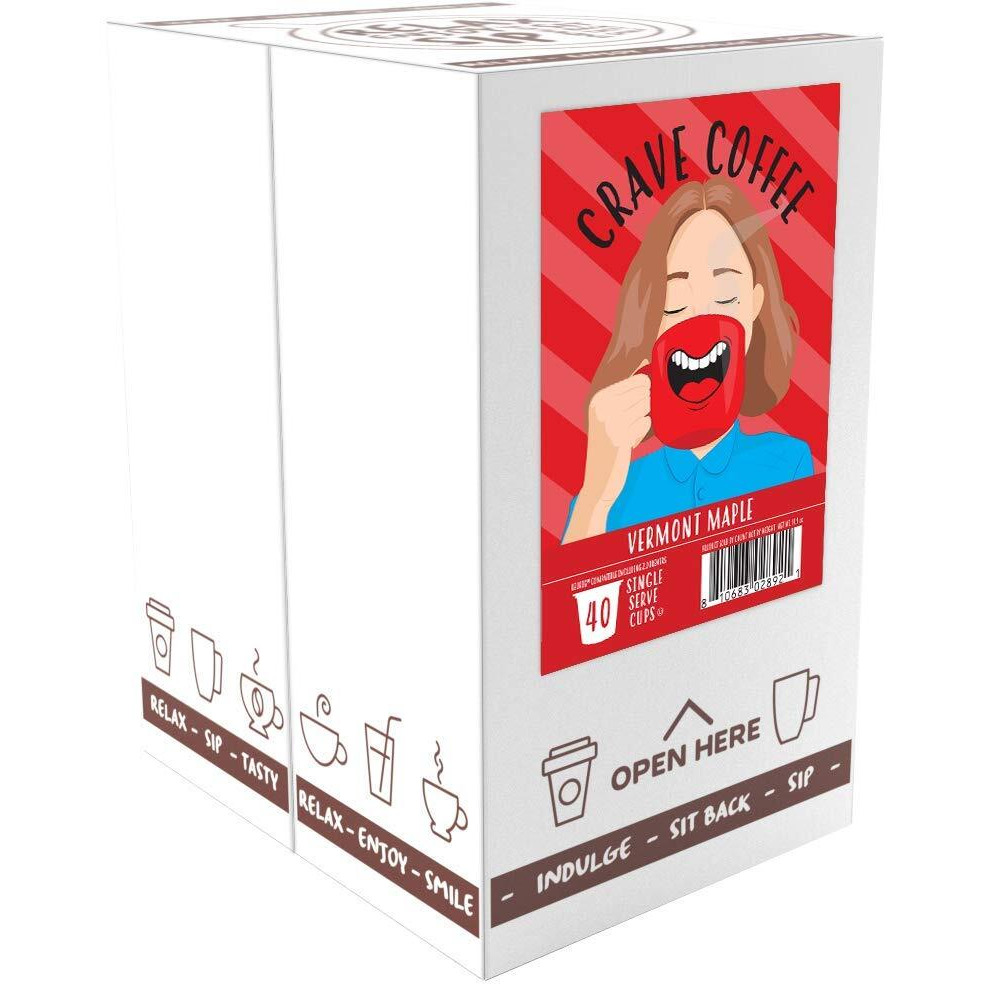 Crave Beverages Flavored Coffee Pods, Compatible With 2 K-Cup Brewers, Vermont Maple, 40 Count