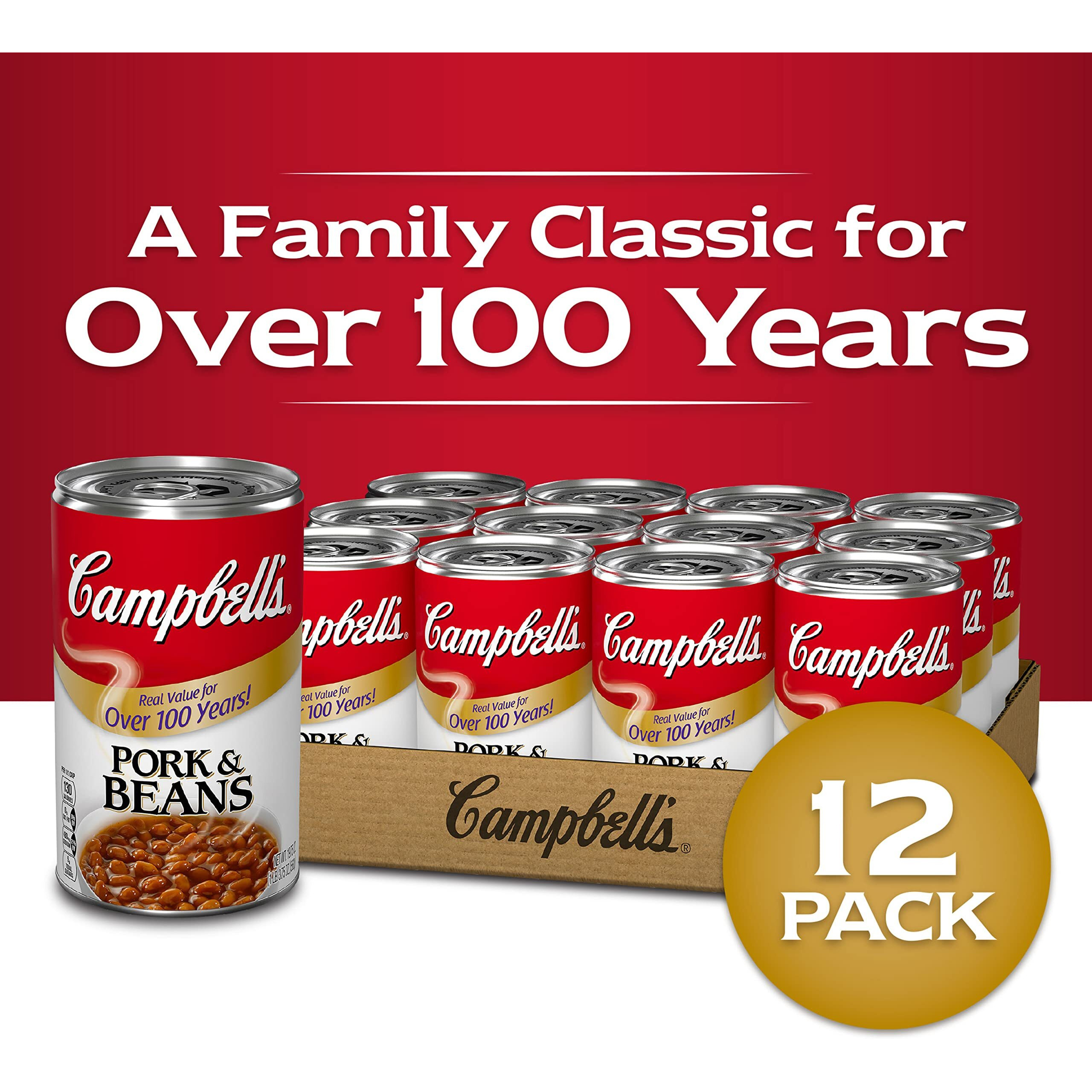 Campbell's Canned Beans, Pork And Beans, 19.75 Oz. Can (Pack Of 12)