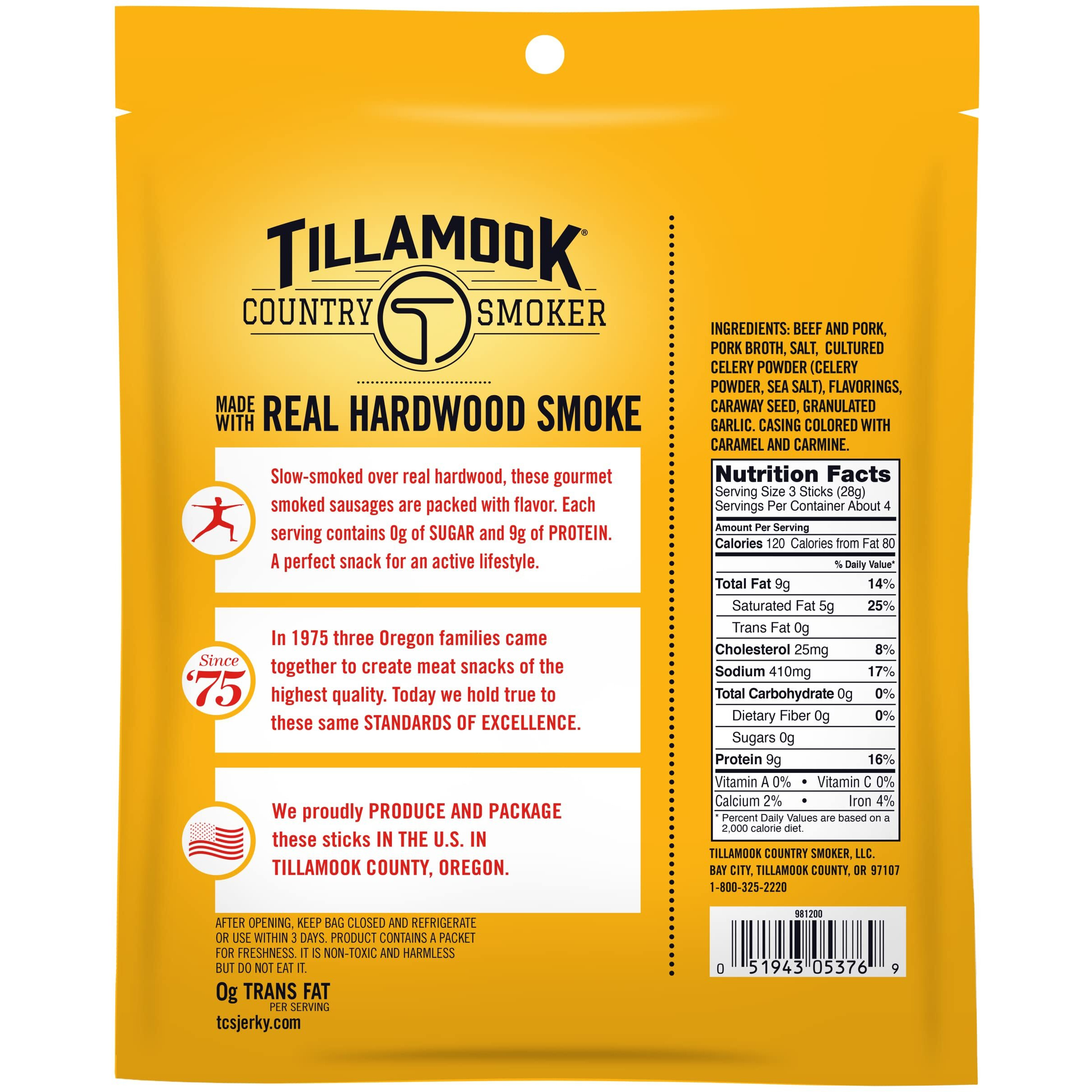 Tillamook Country Smoker Keto Friendly Zero Sugar Smoked Sausages, Original, 4 Ounce (Pack Of 2)