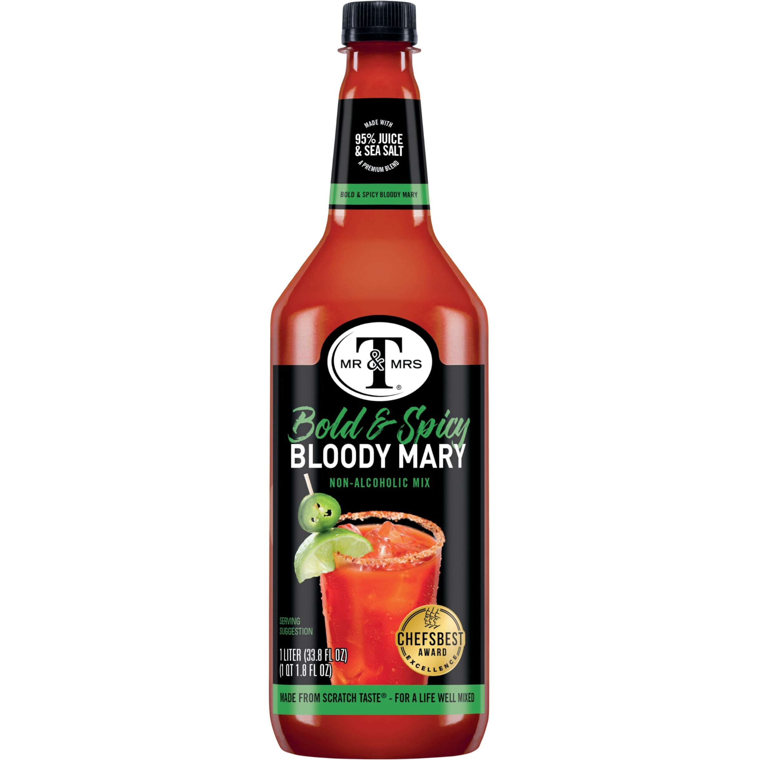 Mr & Mrs T Bold & Spicy Bloody Mary Mix, 1 L Bottle (Pack Of 6), Spicy Cocktail Juice Mixer, Bold Flavors, Perfect For Bloody Mary And Mocktail Drinks