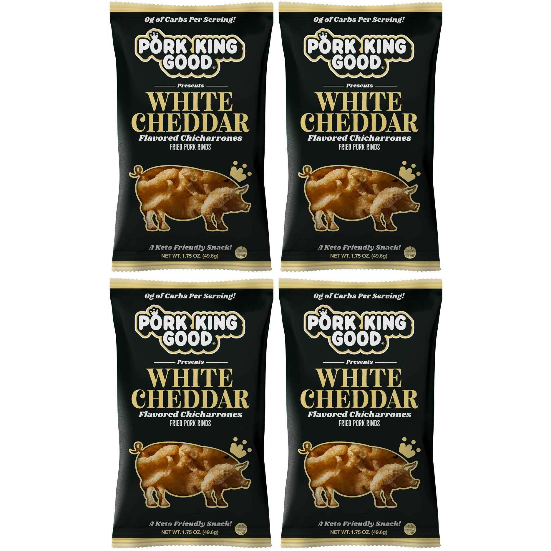 Pork King Good Pork Rinds (Chicharrones) (White Cheddar, 4 Pack)
