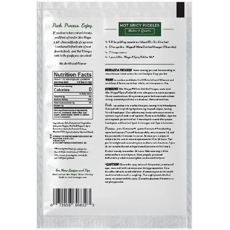 Mrs. Wages Hot Spicy Pickles Quick Process Mix, Simple-To-Use, Flavorful Spice, Easy Way To Make Pickles, Zesty Jalapeno Pepper Flavor, Great Snack, 6.5 Oz Packet (Value Pack Of 12)