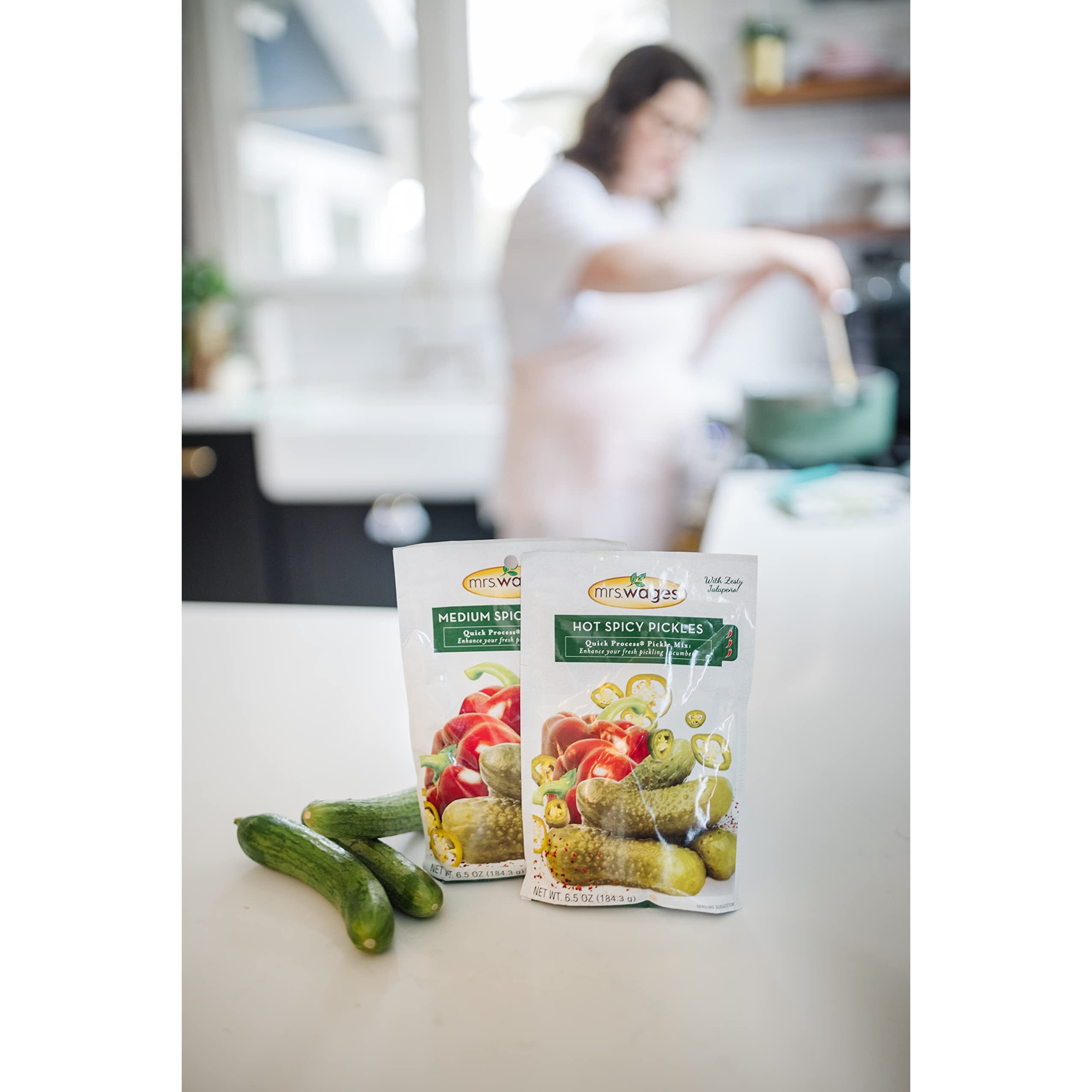 Mrs. Wages Hot Spicy Pickles Quick Process Mix, Simple-To-Use, Flavorful Spice, Easy Way To Make Pickles, Zesty Jalapeno Pepper Flavor, Great Snack, 6.5 Oz Packet (Value Pack Of 12)