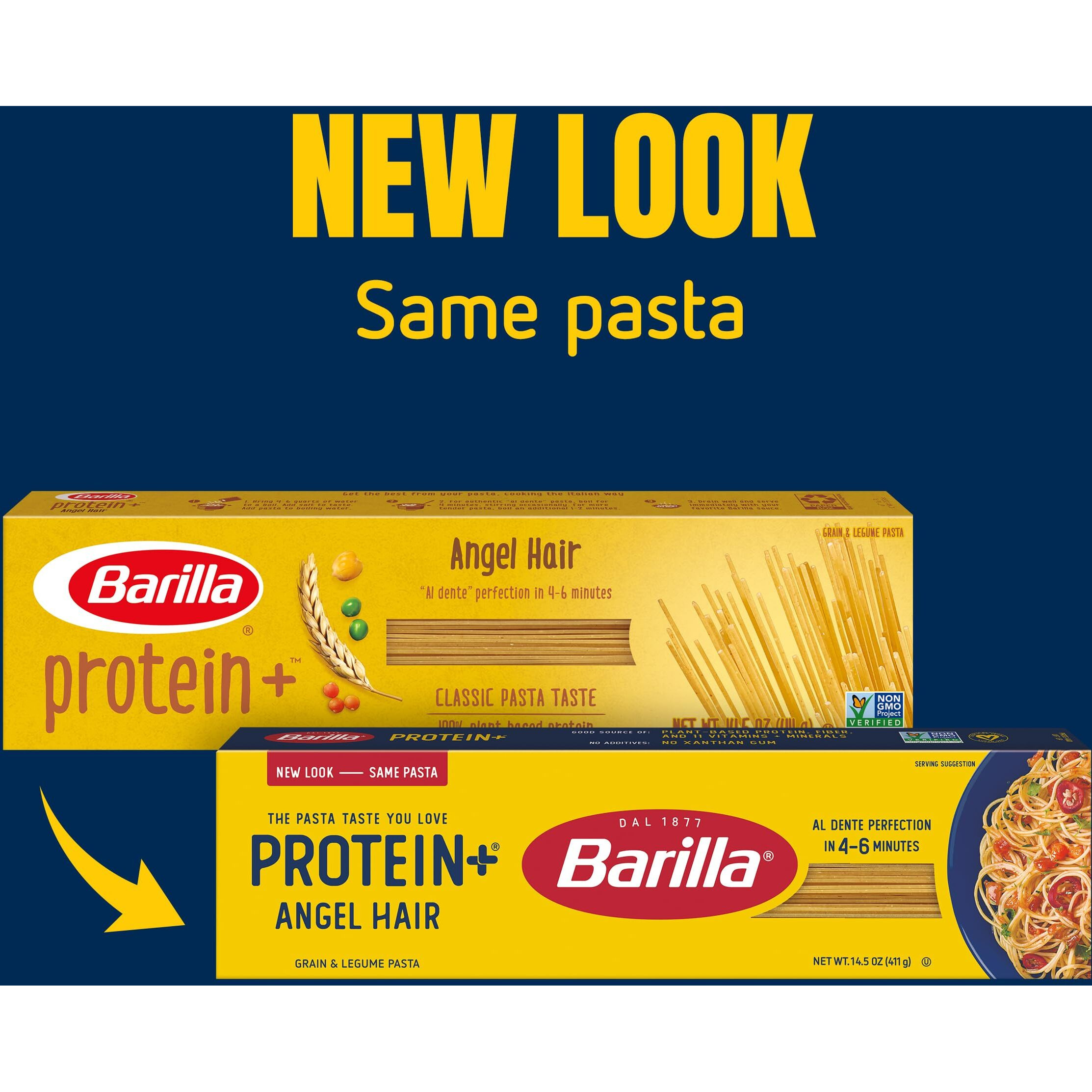 Barilla Protein+ (Plus) Angel Hair - Protein From Lentils, Chickpeas & Peas - Good Source Of Plant-Based Protein - Protein Pasta - Non-Gmo - Kosher Certified - 14.5 Ounce Box (Pack Of 20)