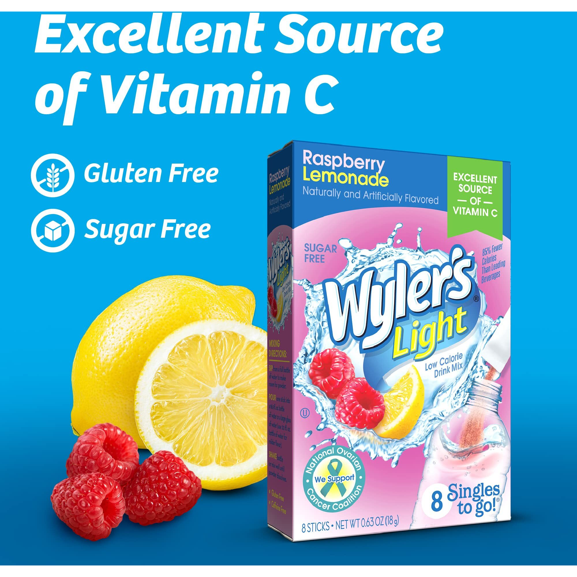 Wyler's Light Singles To Go Powder Packets, Water Drink Mix, Raspberry Lemonade, 96 Single Servings (Pack Of 12)