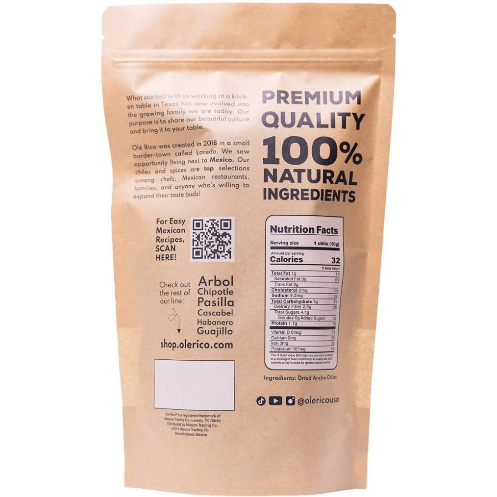 Rico Rico - Dried Ancho Chiles, 4 Oz - Premium Dried Chiles, Great For Birria Sauce, Mexican Mole, Enchiladas, Salsas, Pozole, Mild To Medium Heat, Sweet & Smoky Flavor. 100% Natural Dried Chili Peppers, Resealable In Kraft Bag By Rico Rico