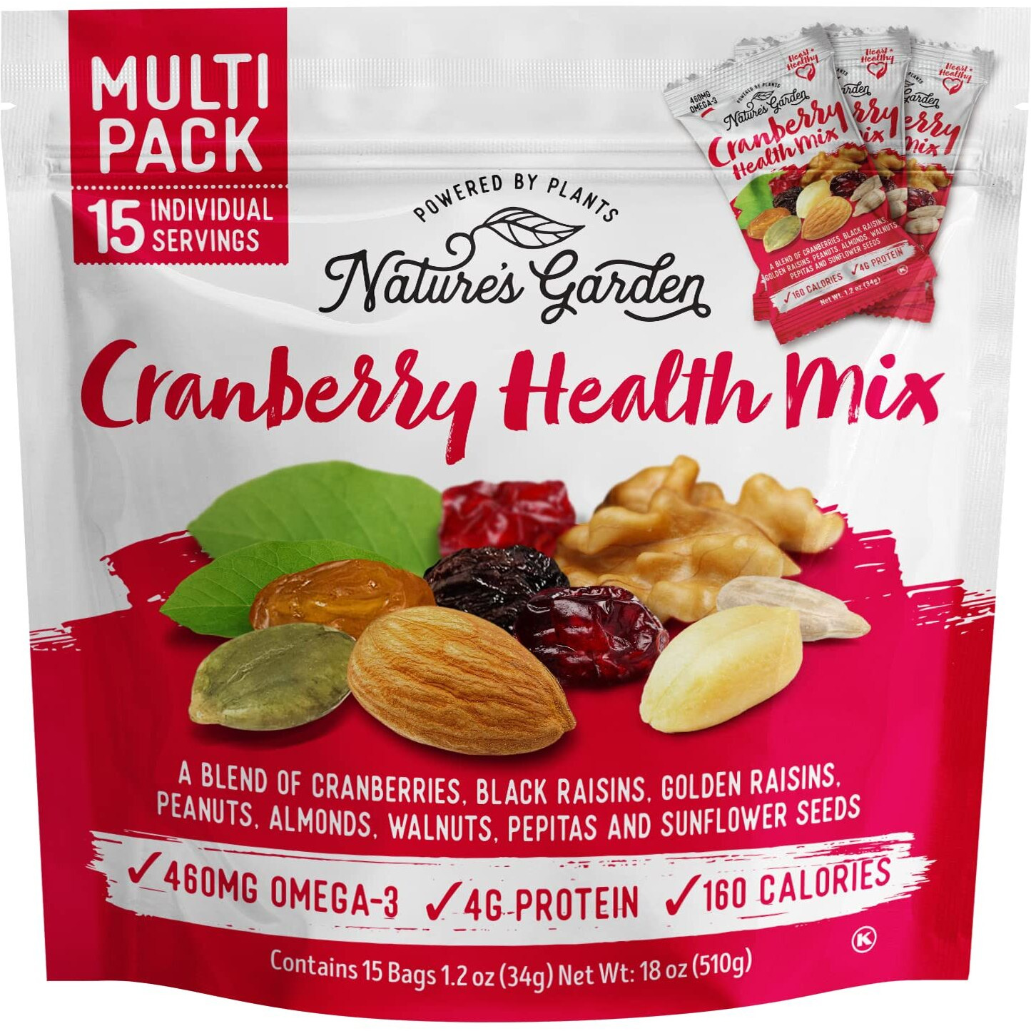 Natures Garden Cranberry Health Mix, Single Serve Bags - 18 Ounce (1.2 Ounce X 15 Count)