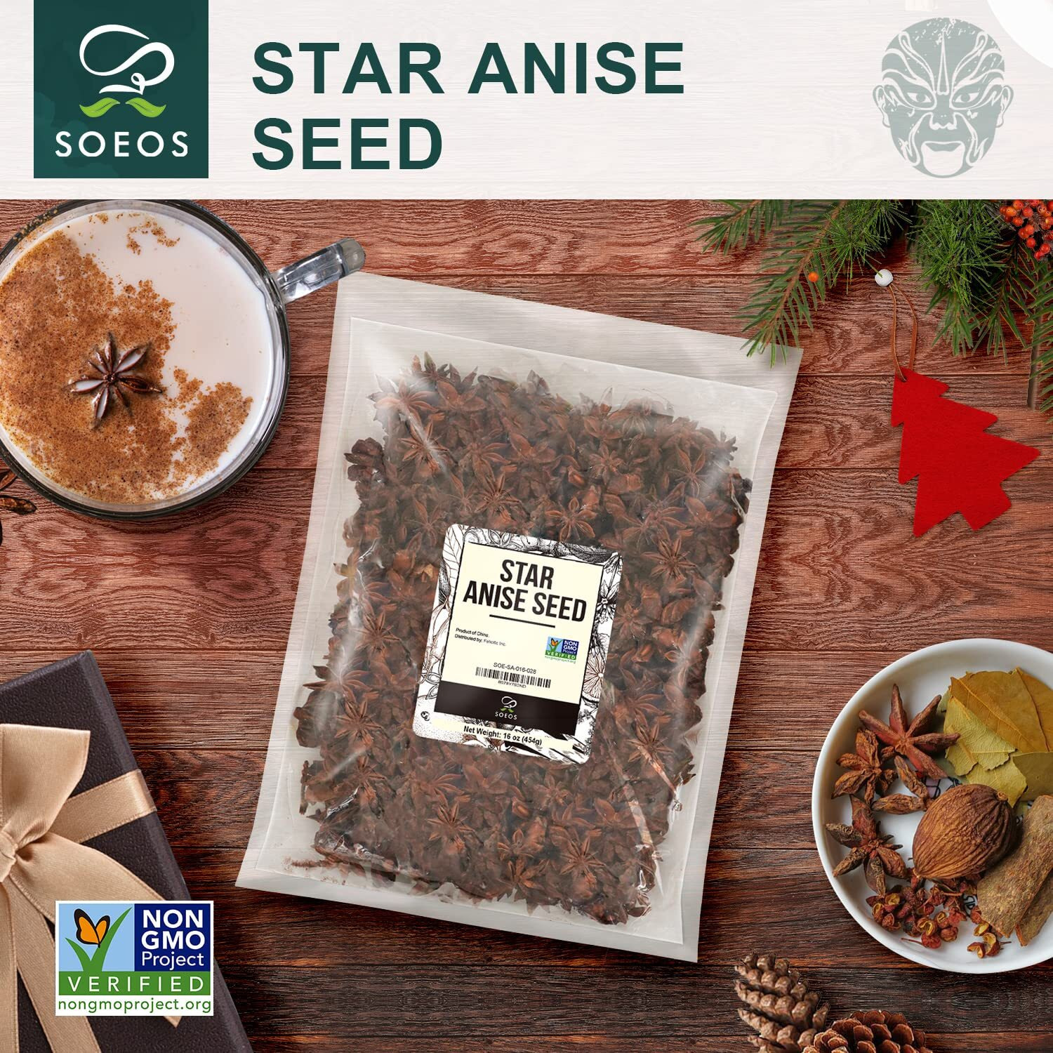 Soeos Star Anise Seeds 16 Ounce (1 Lb), Whole Chinese Star Anise Seed, Fresh And Pure Star Anise Pod, Non-Gmo, Star Anise Spice For Desserts And Wines