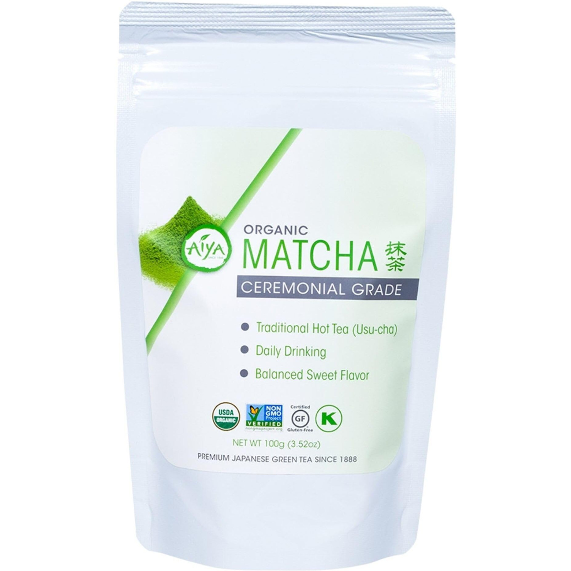 Aiya Certified Usda Japanese Organic Ceremonial Grade Matcha Green Tea Powder - Gluten-Free, Non-Gmo - 100G Bag (3.53 Oz.)