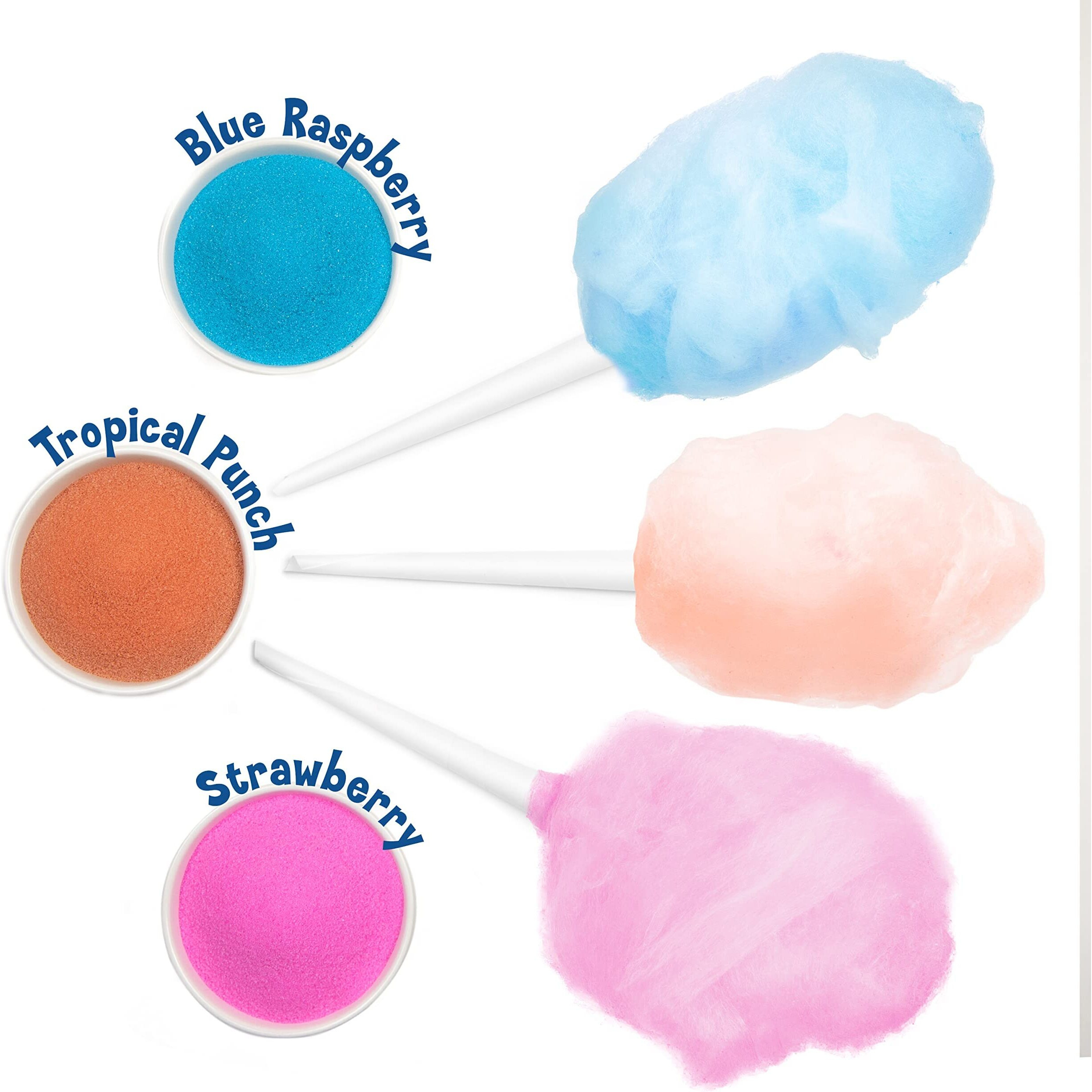 Nostalgia Kool-Aid Flossing Party Kit (3-Pack) | Blue Raspberry, Strawberry, Tropical Punch | 3 16Oz Bottles Of Cotton Candy Sugar Mix | 96 Small To Medium Cone Servings, 16 Ounces