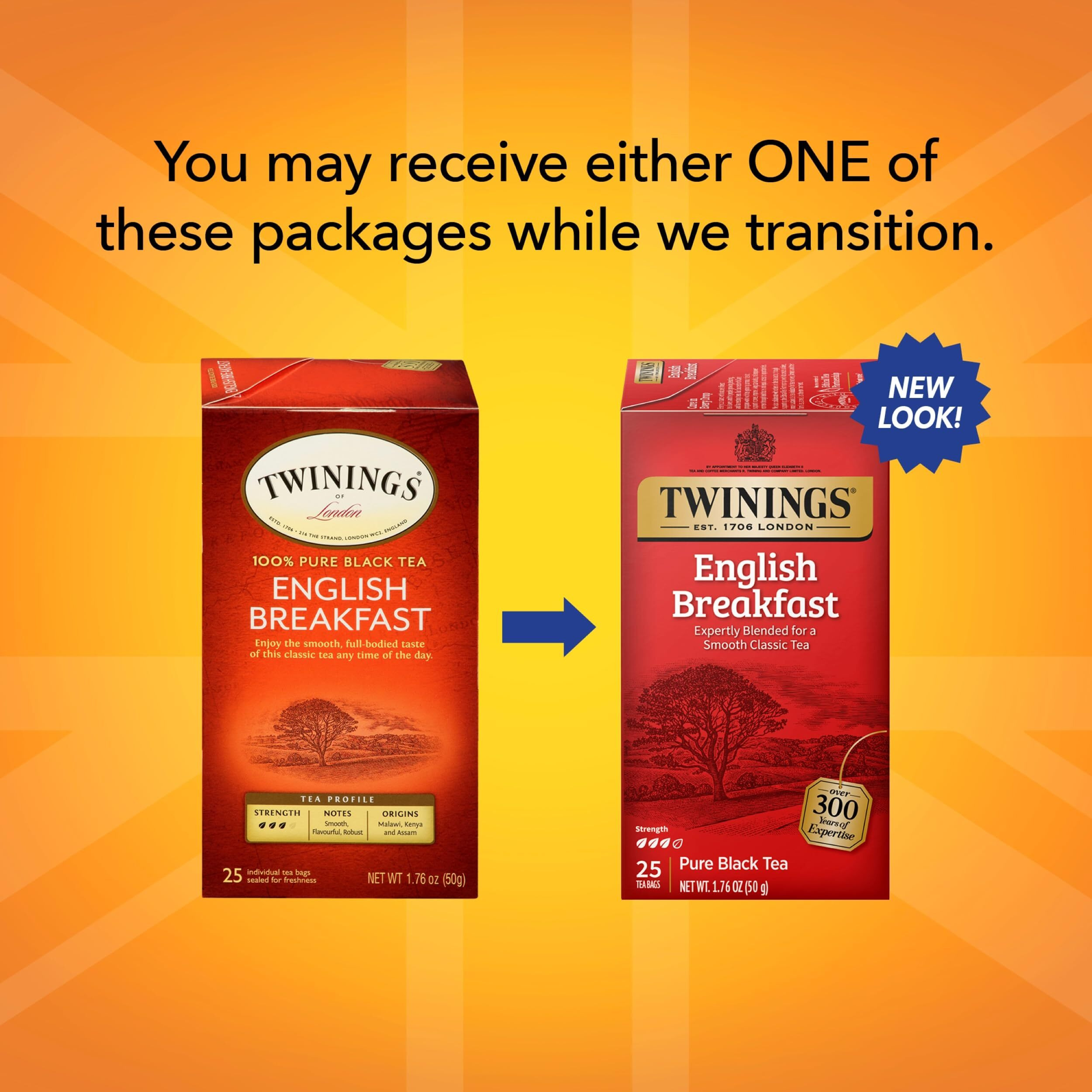 Twinings English Breakfast Individually Wrapped Tea Bags, 25 Count (Pack Of 6), Caffeinated, Flavourful, Robust Black Tea, Enjoy Hot Or Iced