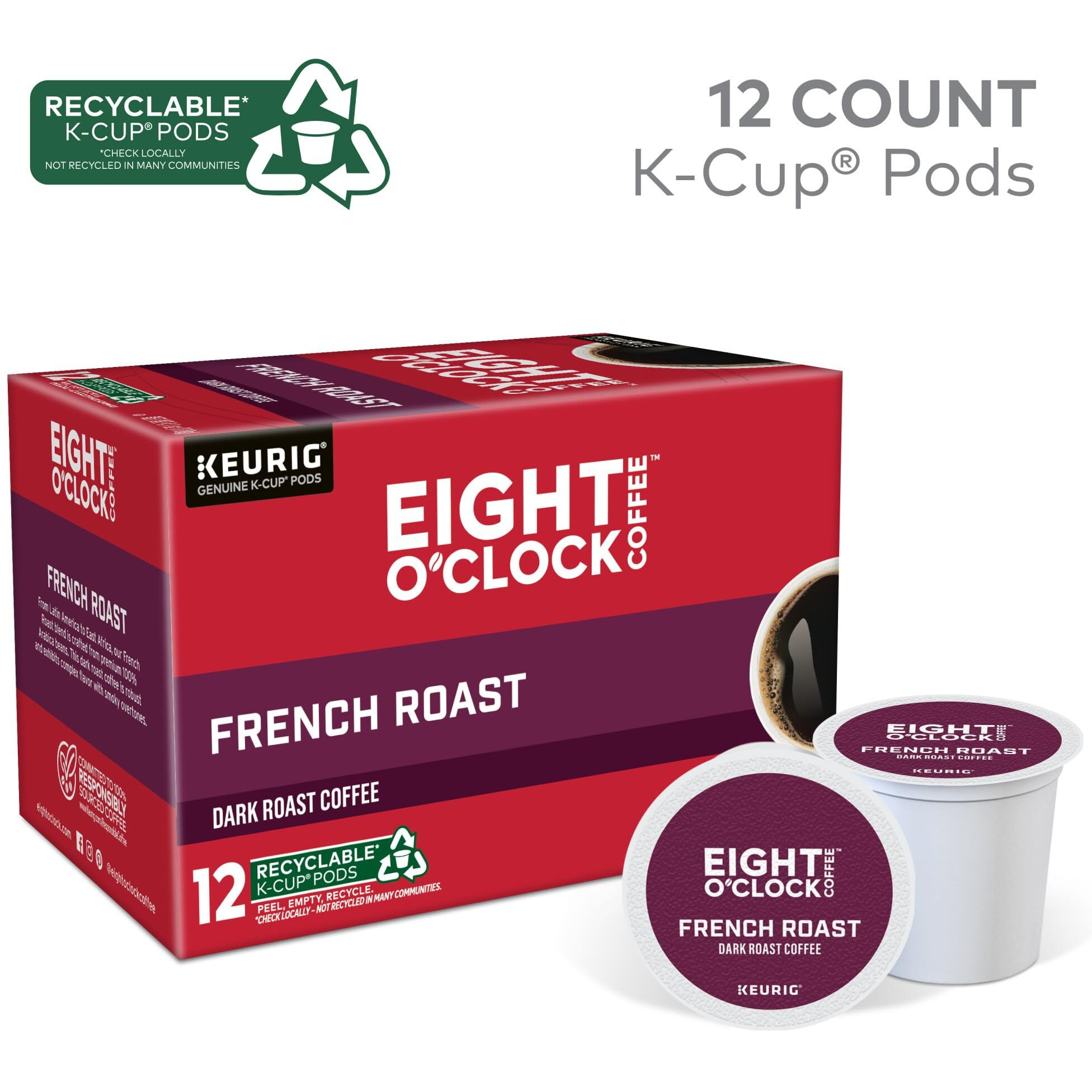 Eight O'Clock Coffee French Roast, Single-Serve Coffee K-Cup Pods, Dark Roast, 72 Count
