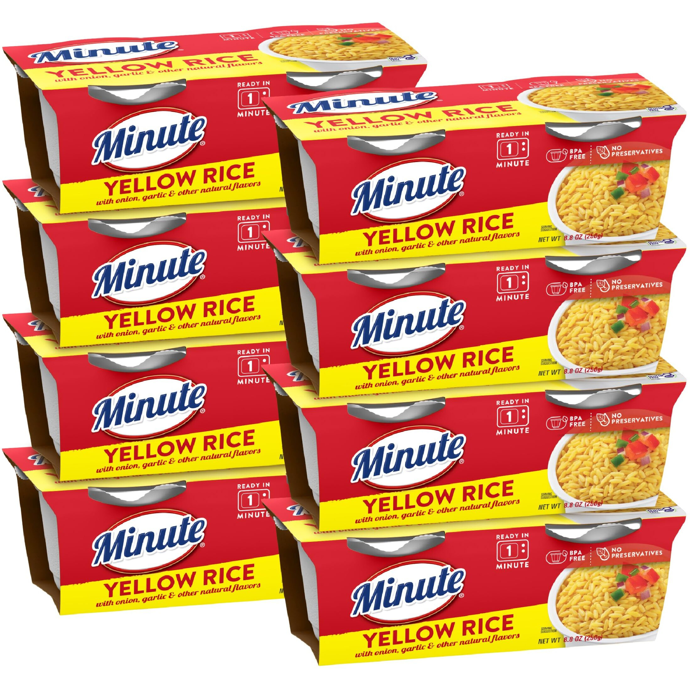 Minute Ready-To-Serve Yellow Rice, Microwavable Rice Cups, 4.4-Ounce Cups, 2 Count, (Pack Of 8)