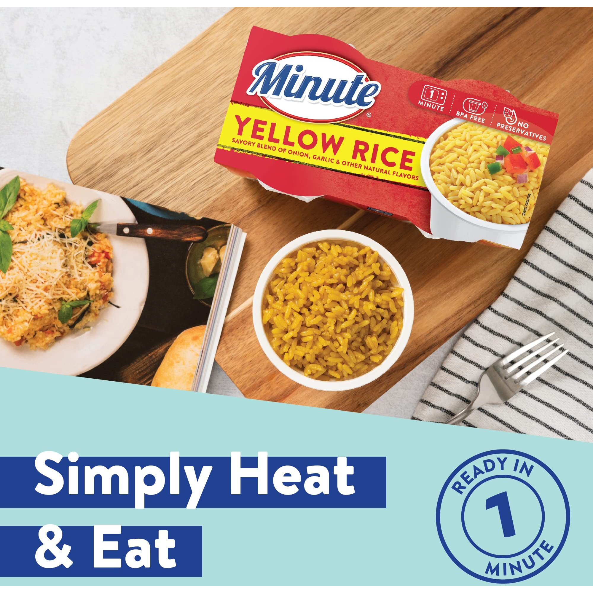 Minute Ready-To-Serve Yellow Rice, Microwavable Rice Cups, 4.4-Ounce Cups, 2 Count, (Pack Of 8)
