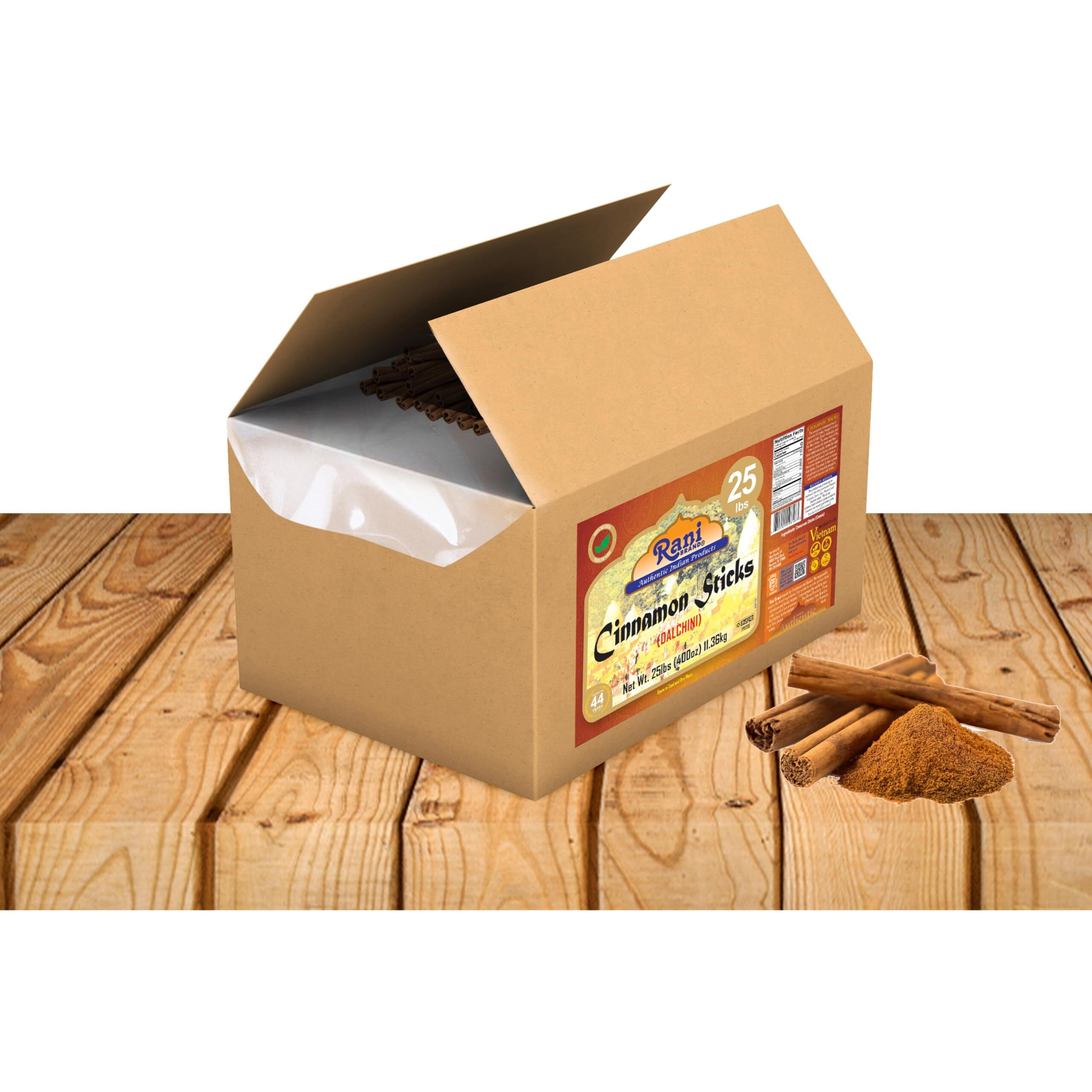 Rani Cinnamon Sticks 400Oz (25Lbs) 11.63Kg Bulk Box - 2300-2500 Sticks - Strong Aroma, Perfect For Baking, Cooking & Beverages | 3+ Inches Length - Cassia Saigon Cinnamon From Vietnam | Kosher