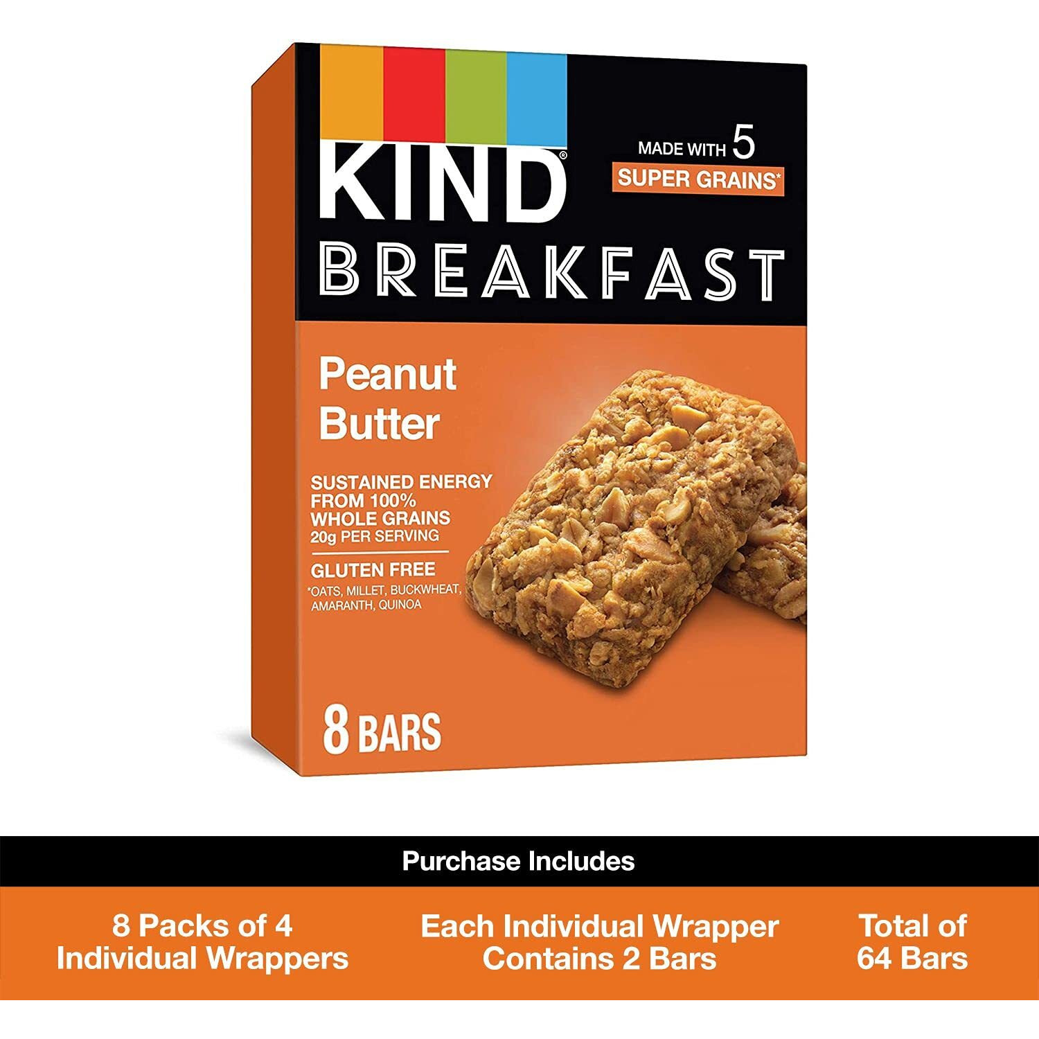 Kind Breakfast Bars, Peanut Butter, Healthy Snacks, Gluten Free, 32 Count