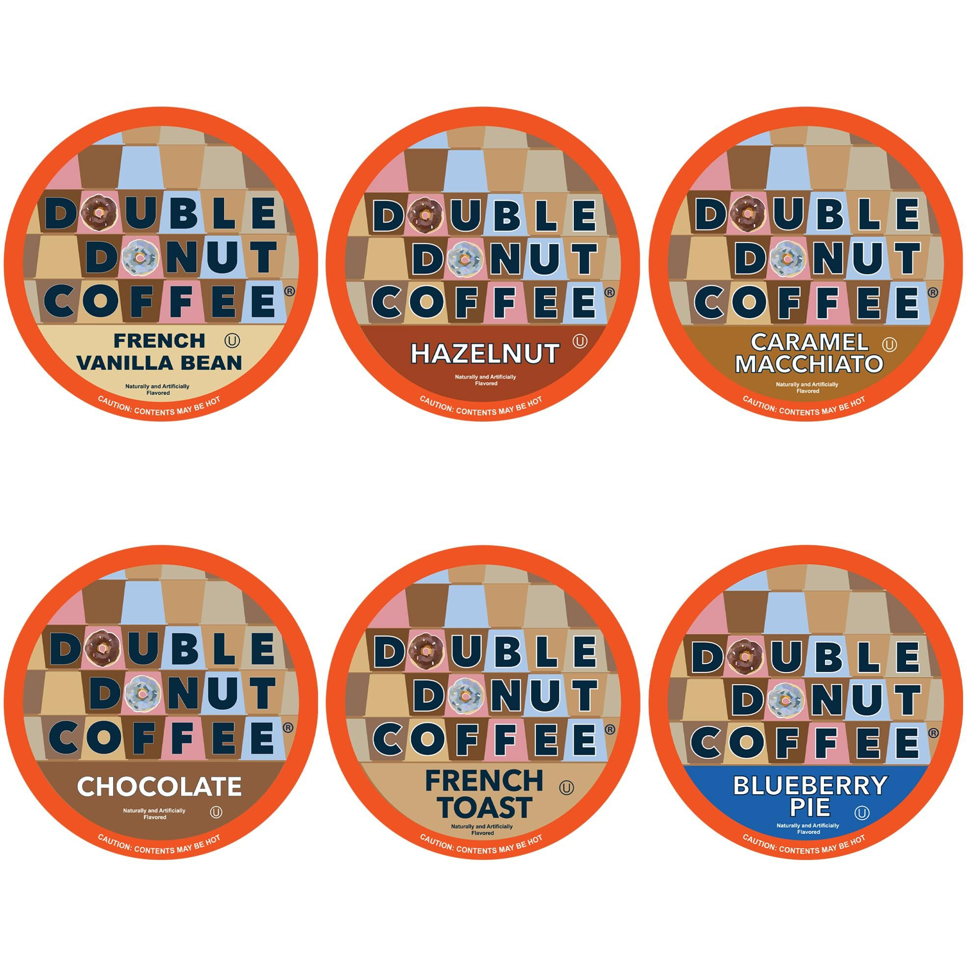 Double Donut Flavored Coffee Variety Pack, Flavored Coffee Pods, Including Hazelnut, Caramel, Chocolate Coffee & More, Single Serve Coffee For Keurig K Cups Machines, 24 Count