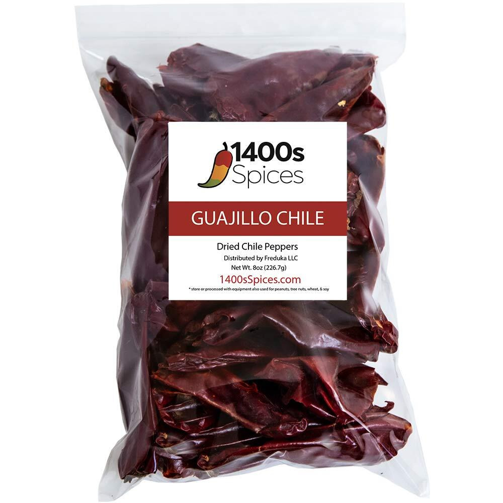 8Oz Guajillo Stemless Chile, Whole Dried Red Chile Mexican Peppers, Chiles Descolados, Versatile Mexican Ingredients For Mexican Salsa, Dried Mexico Chiles For Tasty Cooking Recipes By 1400S Spices