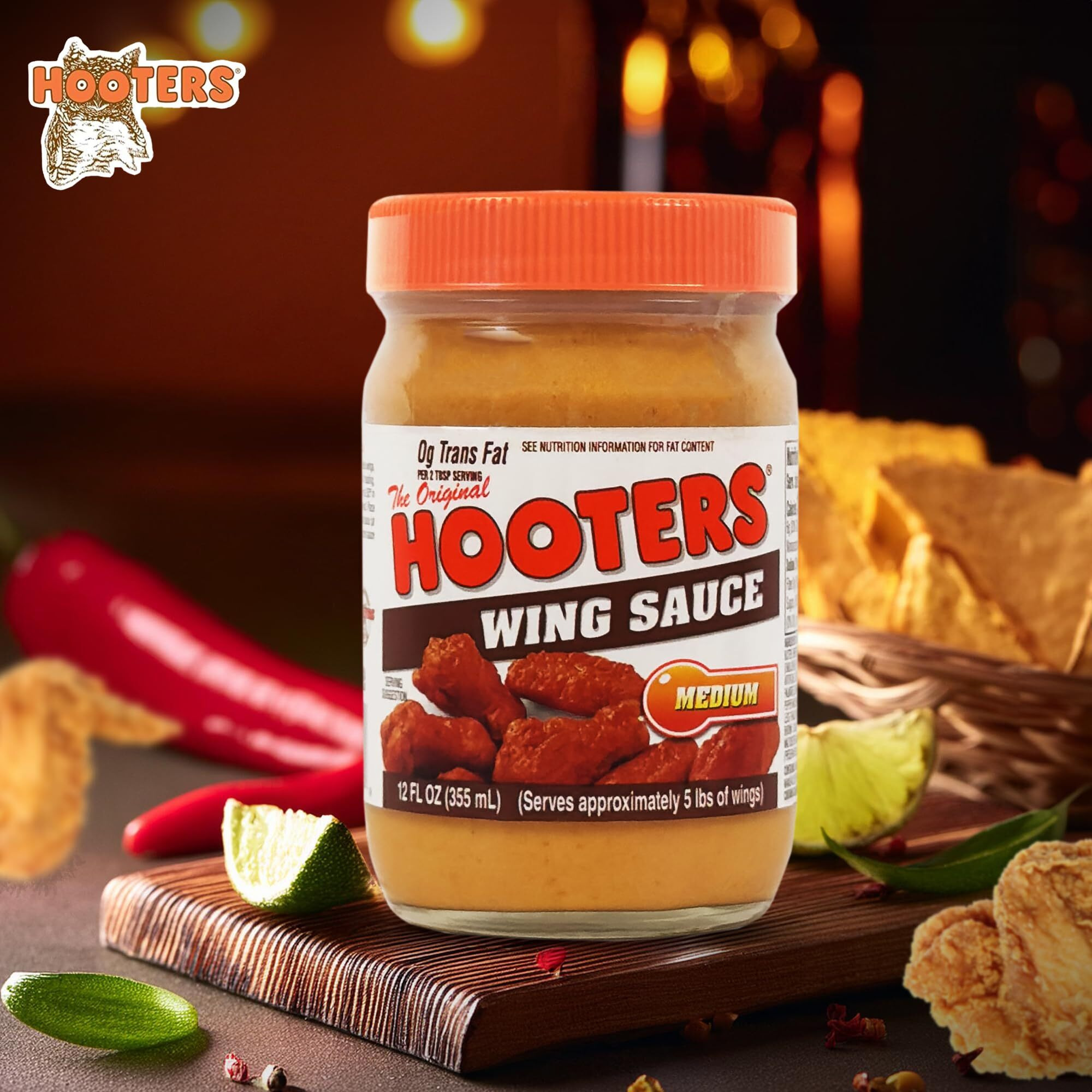 The Original Hooters Medium Wing Sauce - Versatile, Restaurant-Quality Flavor - Ideal For Chicken Wings, Ribs, And Seafood, Nutritionally Balanced, Convenient - 12 Oz