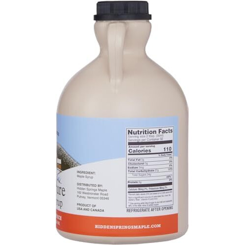 Hidden Springs Maple Amber Rich Quart 100% Pure Maple Syrup Usa/Can, Bpa-Free Jug