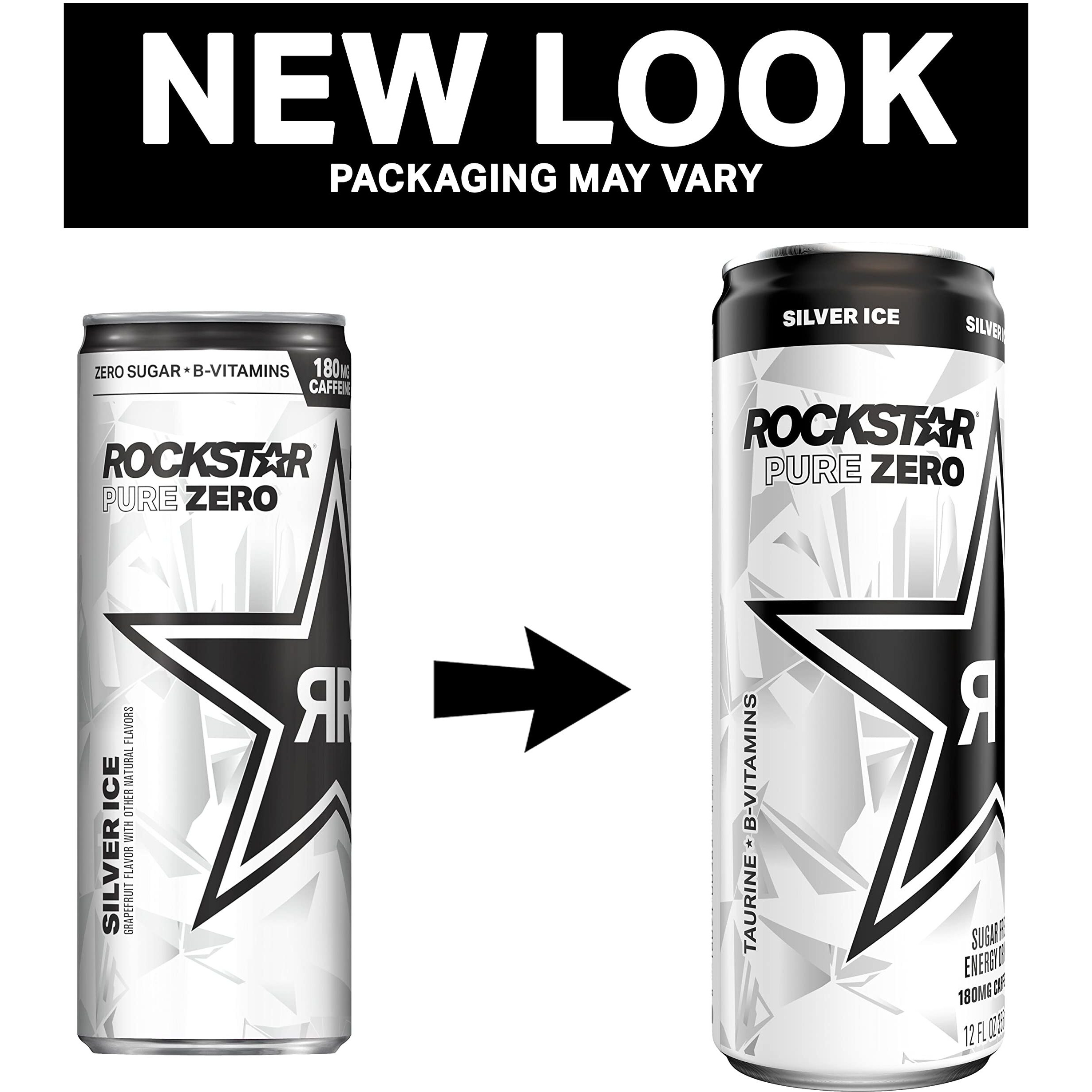 Rockstar Energy Drink, Pure Zero Silver Ice, 12Oz Sleek Cans (Pack Of 8)