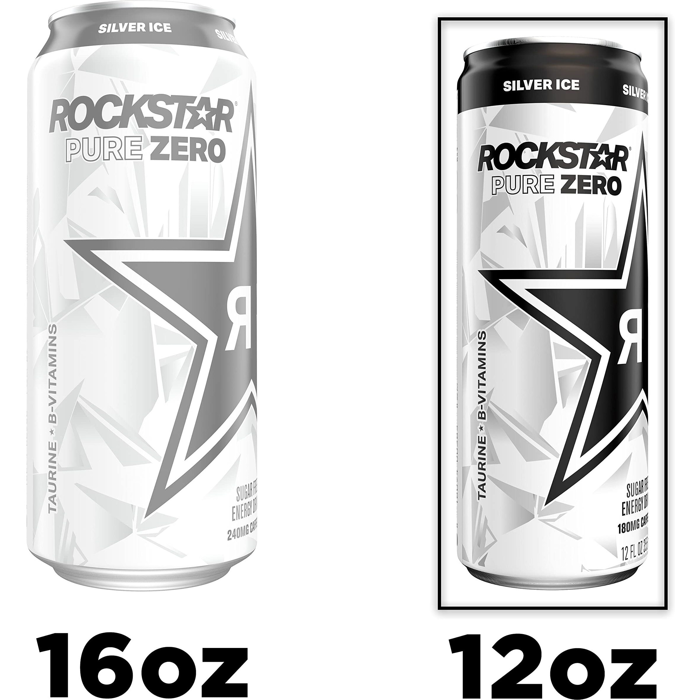 Rockstar Energy Drink, Pure Zero Silver Ice, 12Oz Sleek Cans (Pack Of 8)