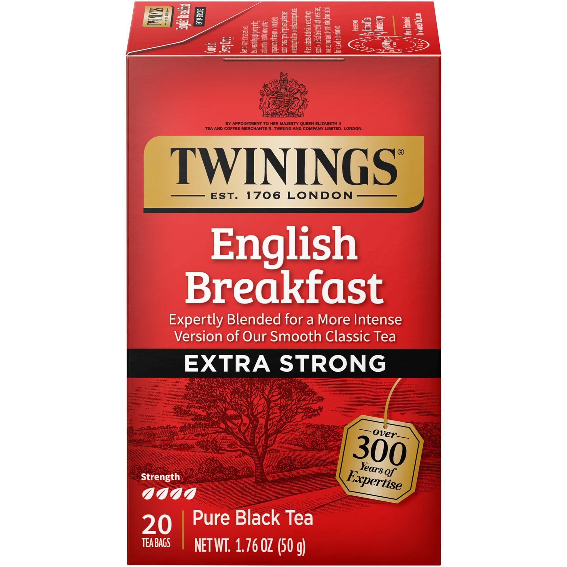 Twinings Extra Bold English Breakfast Individually Wrapped Tea Bags, 20 Count (Pack Of 6), Caffeinated, Robust Black Tea, Enjoy Hot Or Iced