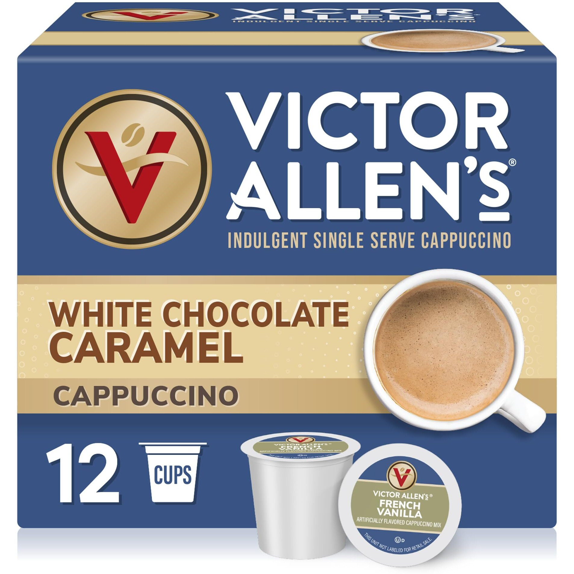 Victor Allen's Coffee White Chocolate Caramel Flavored Cappuccino Mix, 12 Count, Single Serve Coffee Pods For Keurig K-Cup Brewers