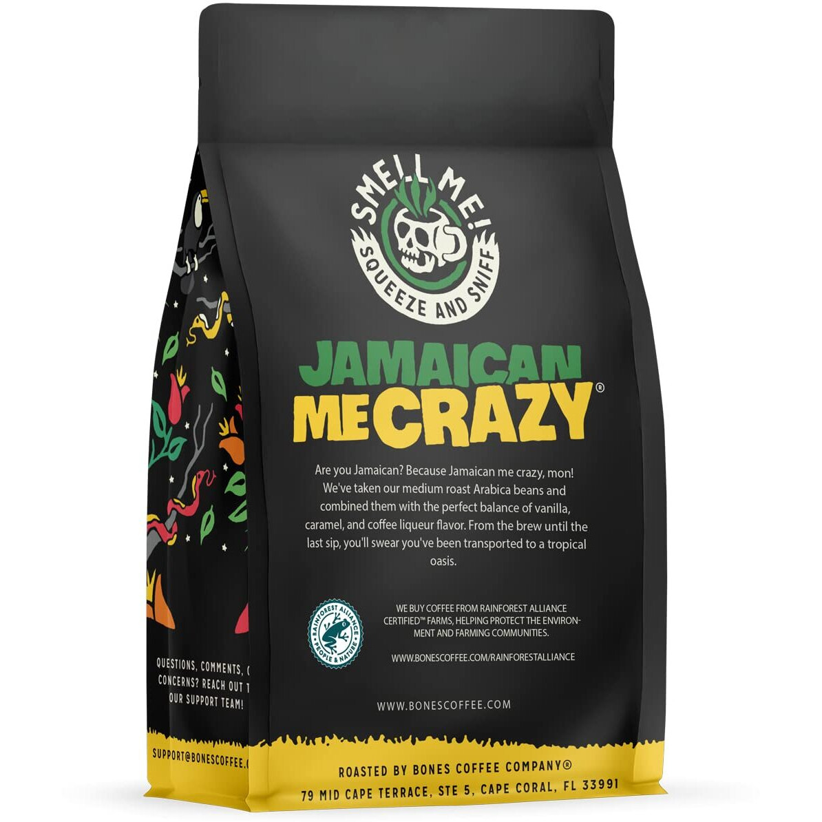 Bones Coffee Company Jamaican Me Crazy Ground Coffee Beans, Vanilla Caramel, And Coffee Liqueur Flavor, Low Acid Flavored Coffee, Made With Arabica Coffee Beans, Medium Roast Gourmet Coffee (12 Oz)